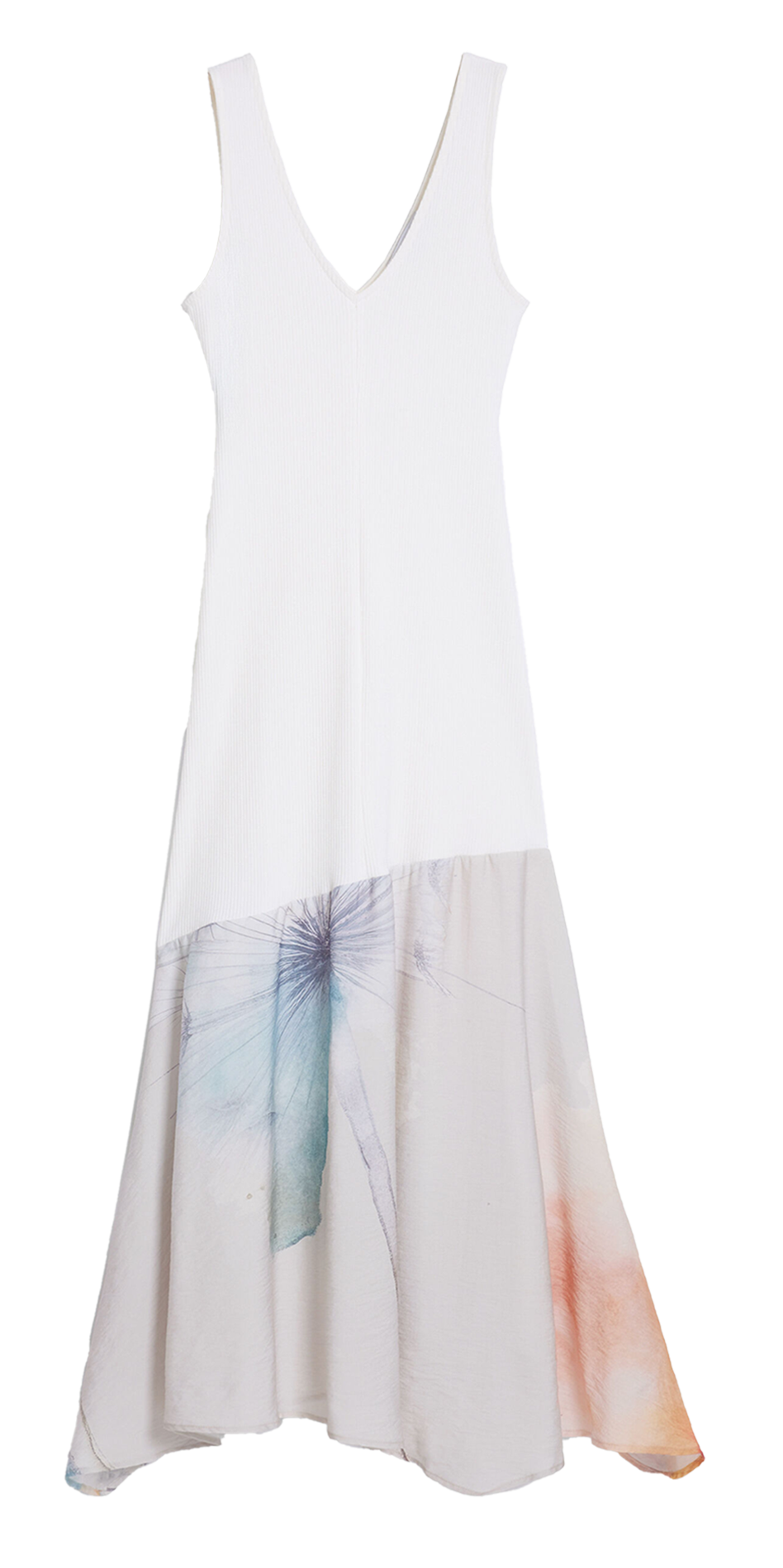 Robe midi col V en coton mélangé DESIGUAL Blanc