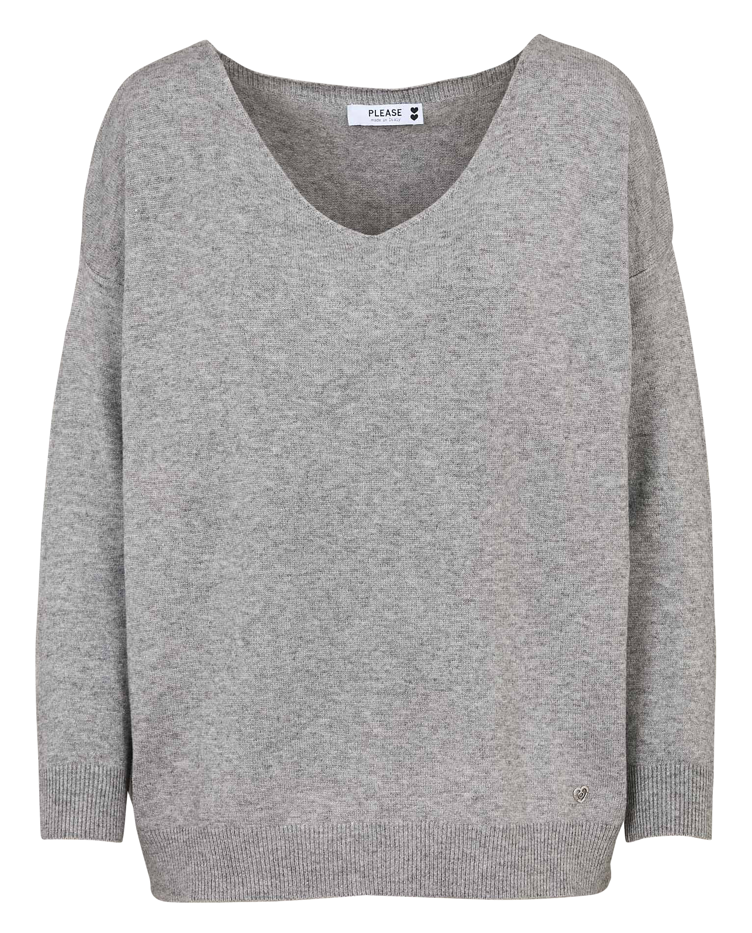 Pull droit col V uni PLEASE Gris