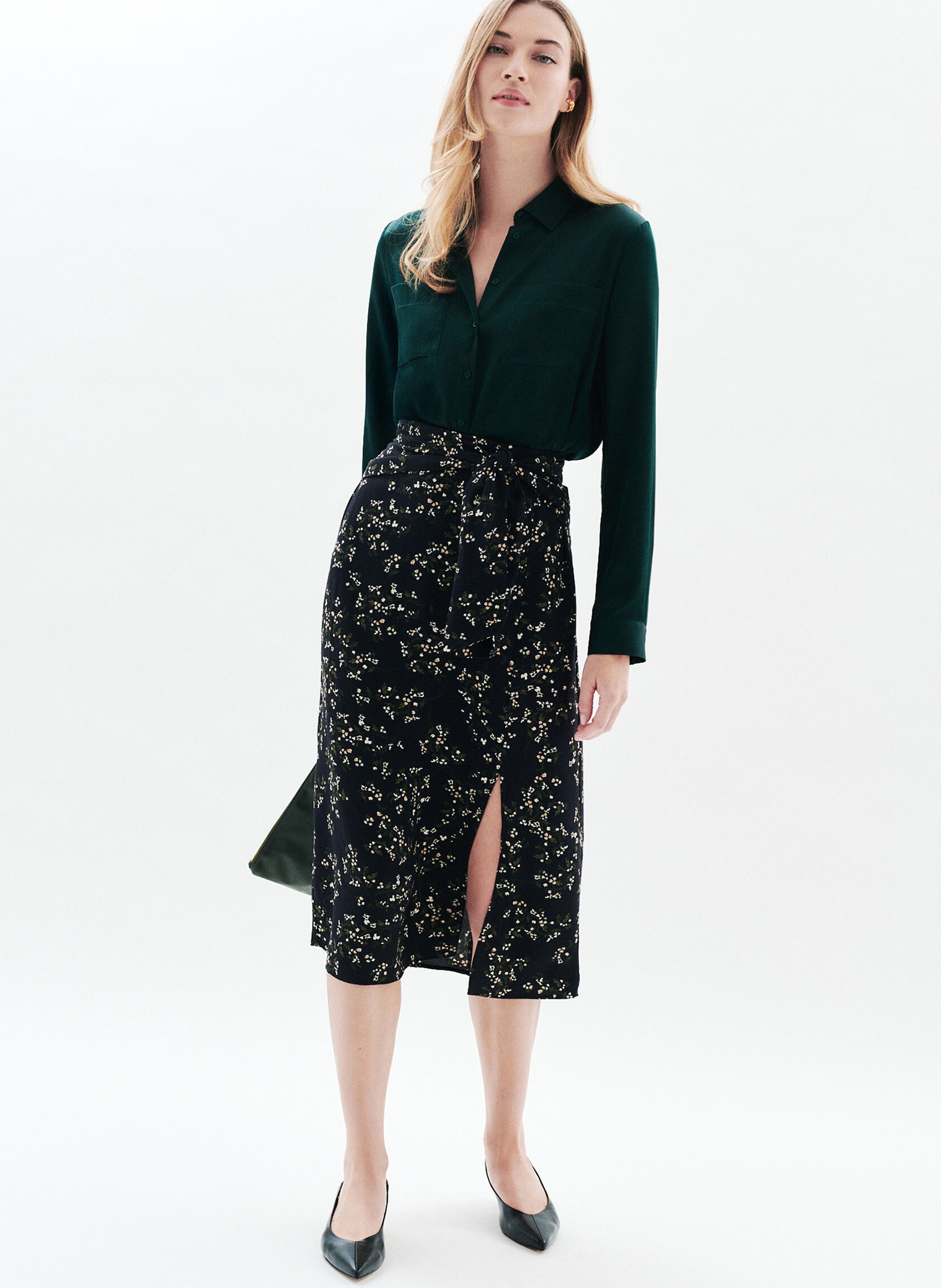 High-waisted midi skirt with print CAROLL Black