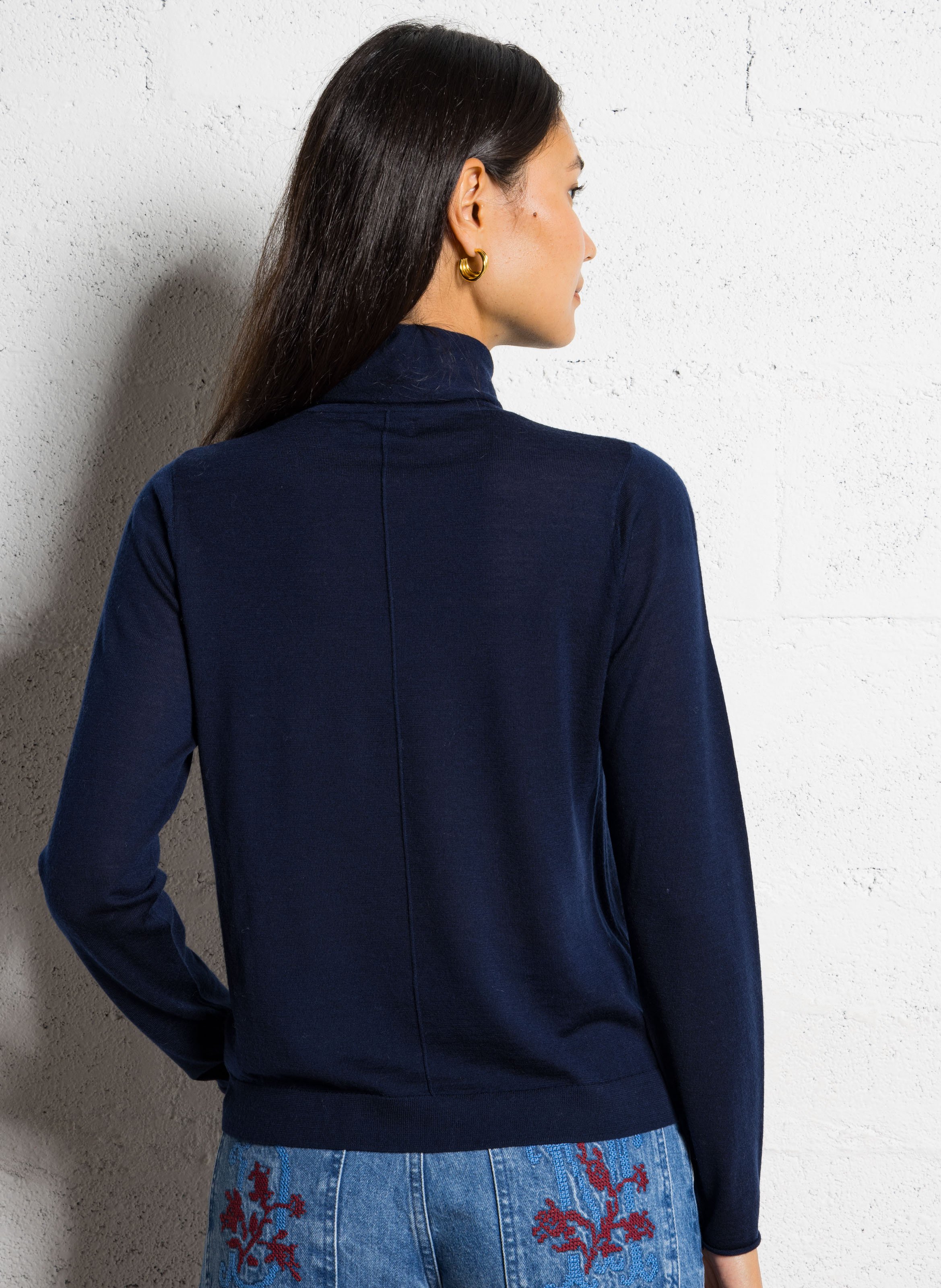 Pull col roulé en laine fine HARTFORD Bleu