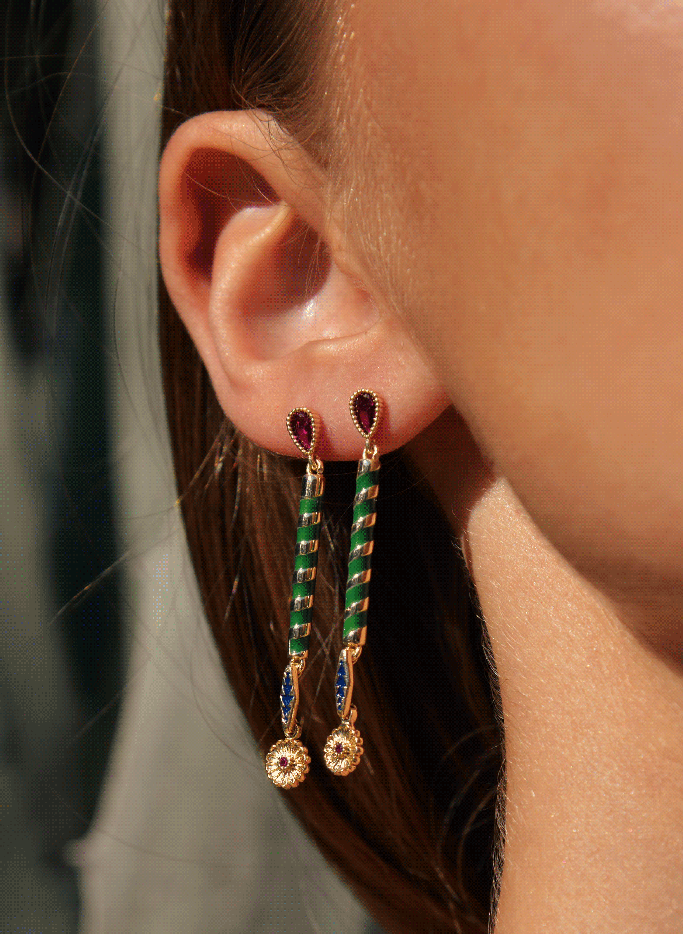 Dangling enamel and bead earrings HIPANEMA Green