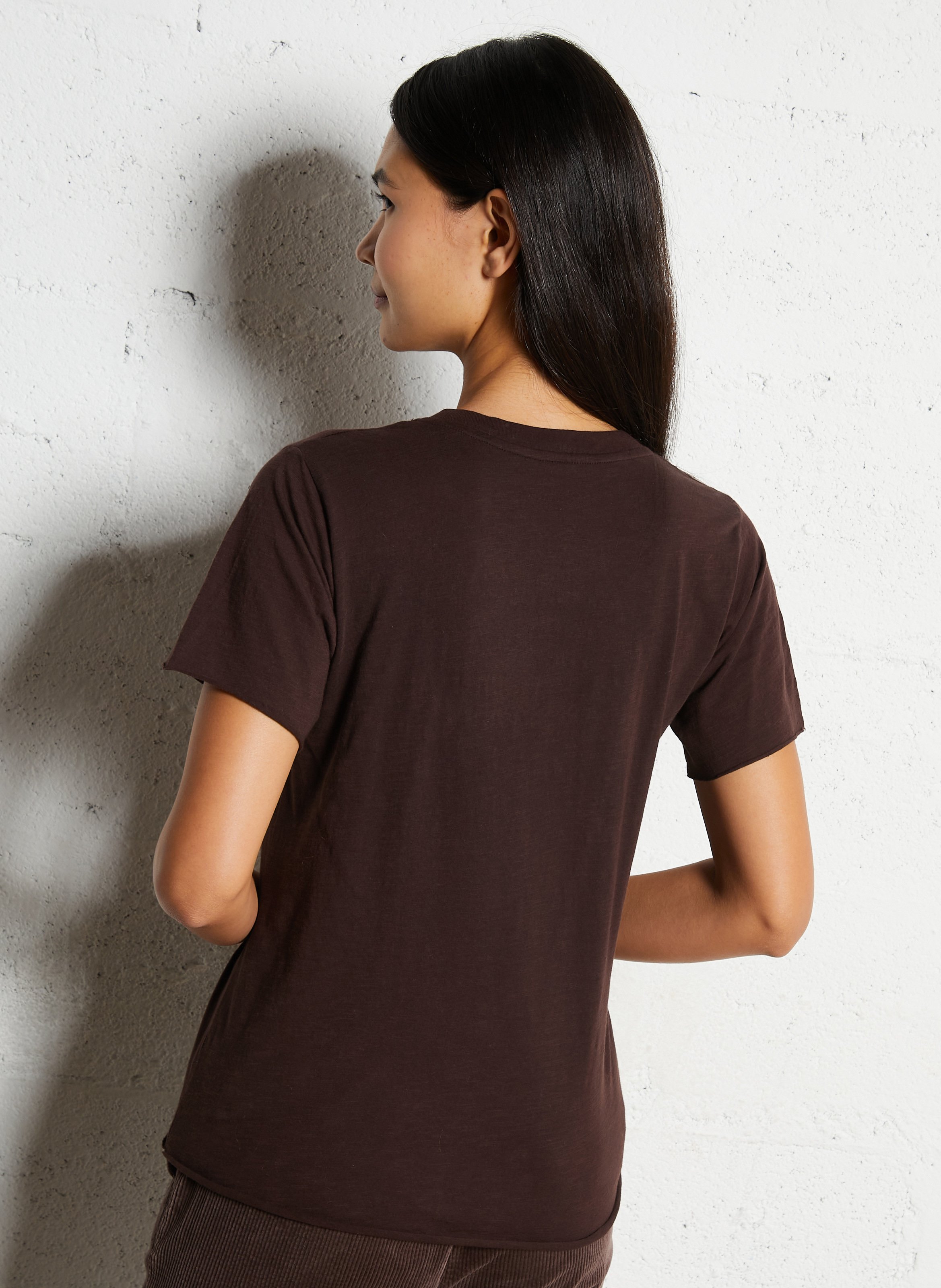 T-shirt van biokatoen met ronde hals LEON & HARPER Bruin