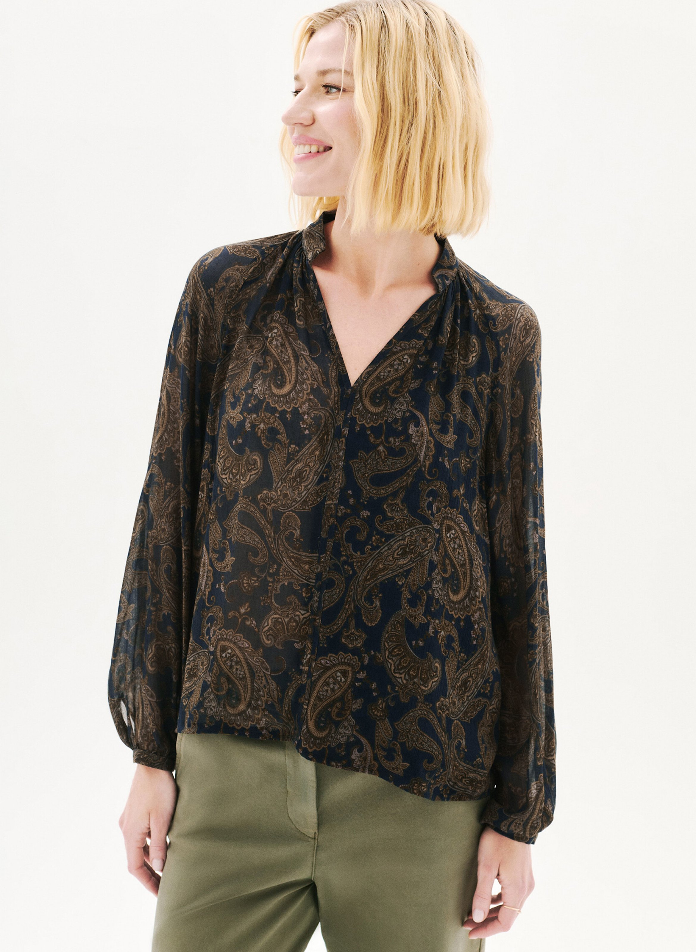 Printed henley blouse CAROLL Blue