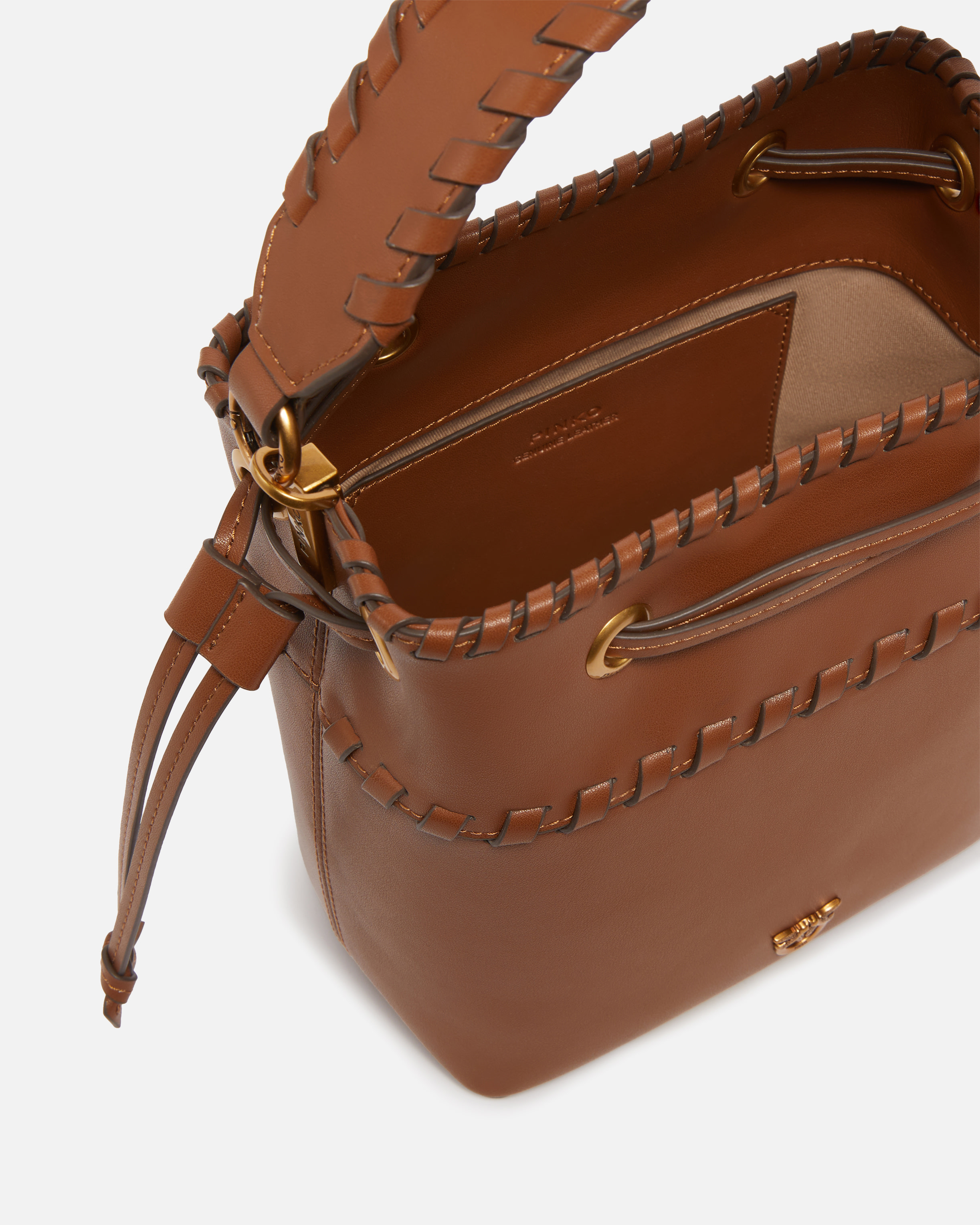 Small leather bucket bag with stitching PINKO Brown