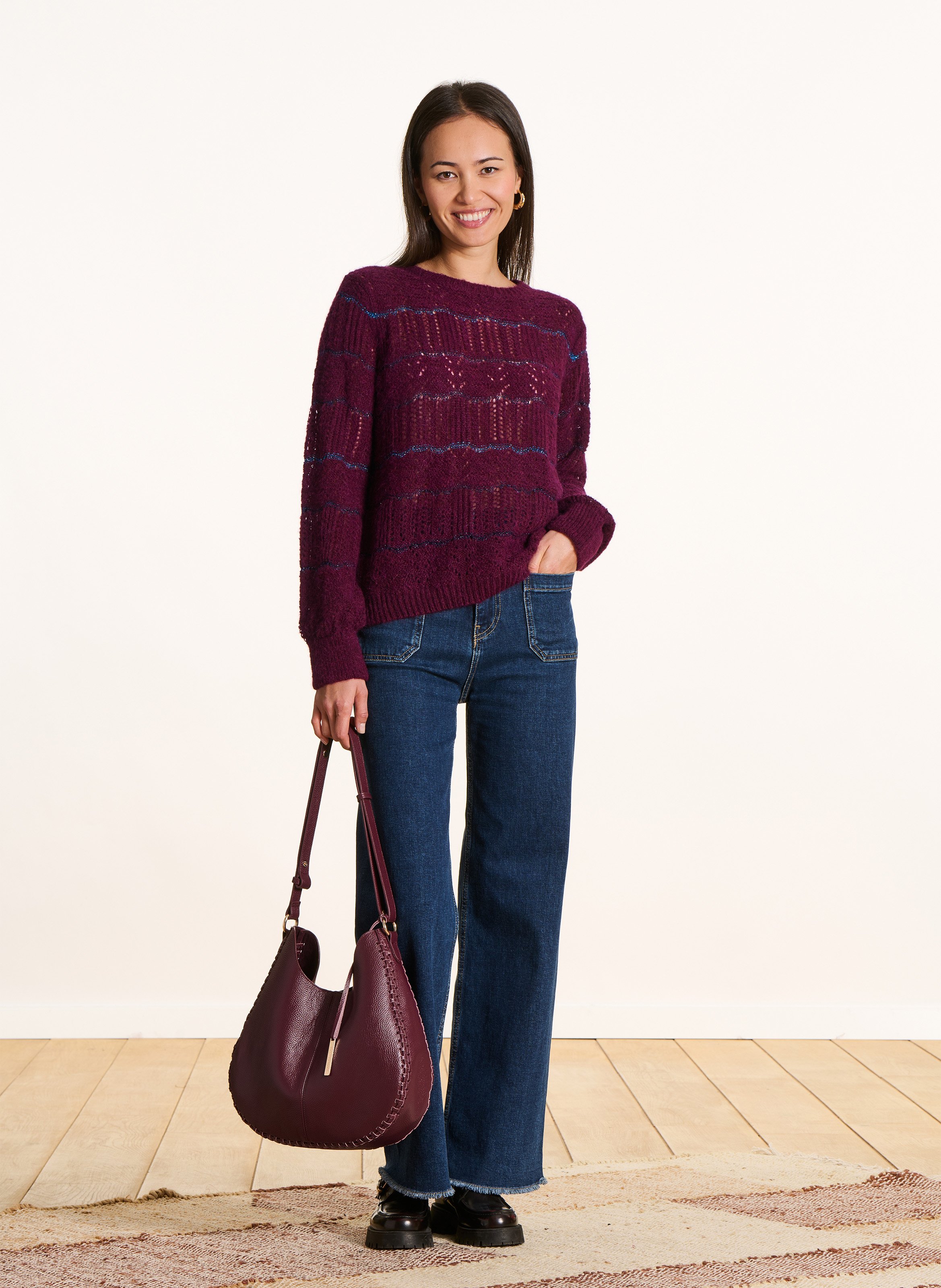 Oversize-Pulli mit Rundhalsausschnitt - feine Lochmusterung LA FEE MARABOUTEE Rot