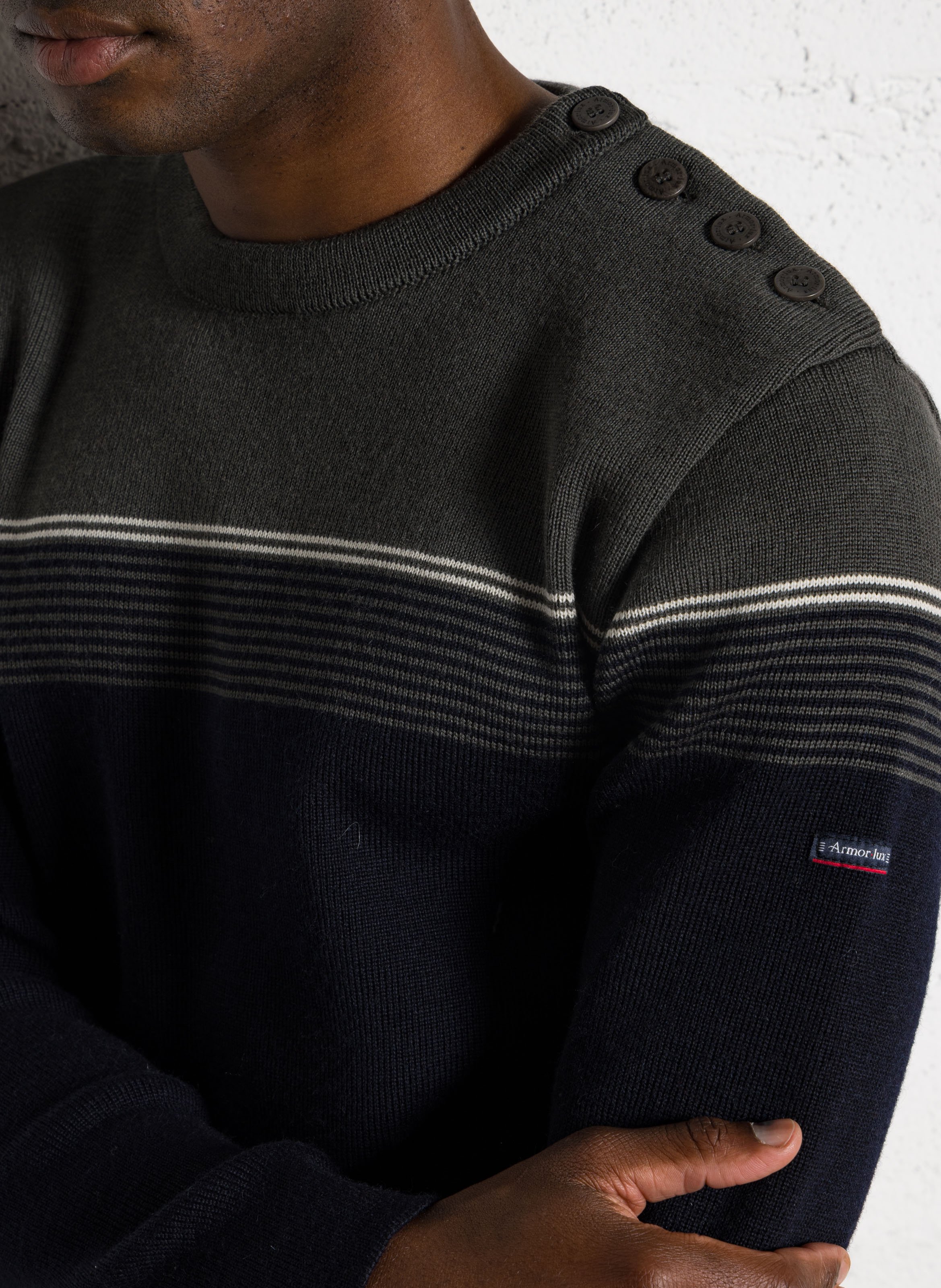 Pull droit col rond rayé en laine ARMOR LUX Bleu