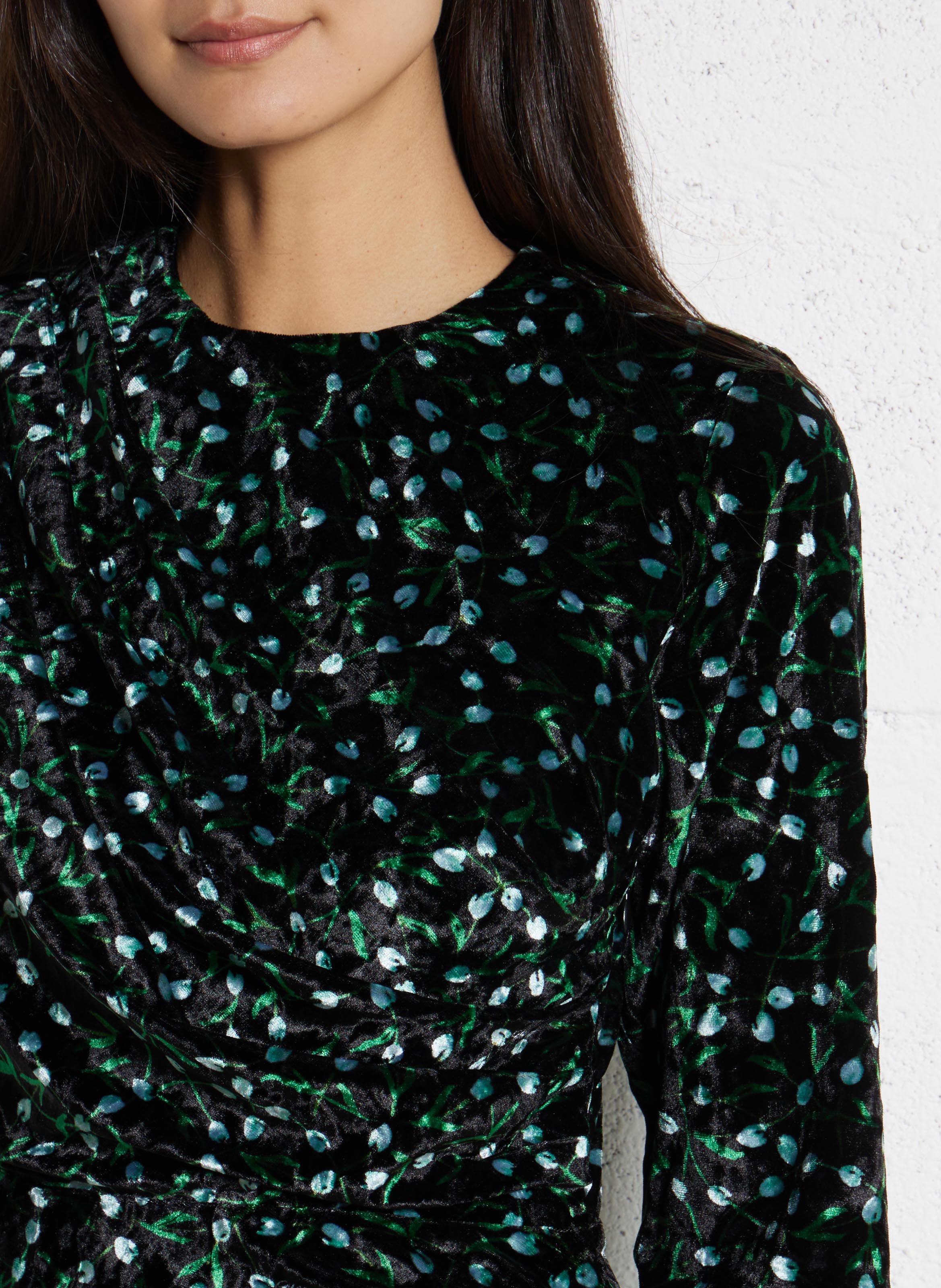 Robe droite drapée en velours imprimé FABIENNE CHAPOT Noir