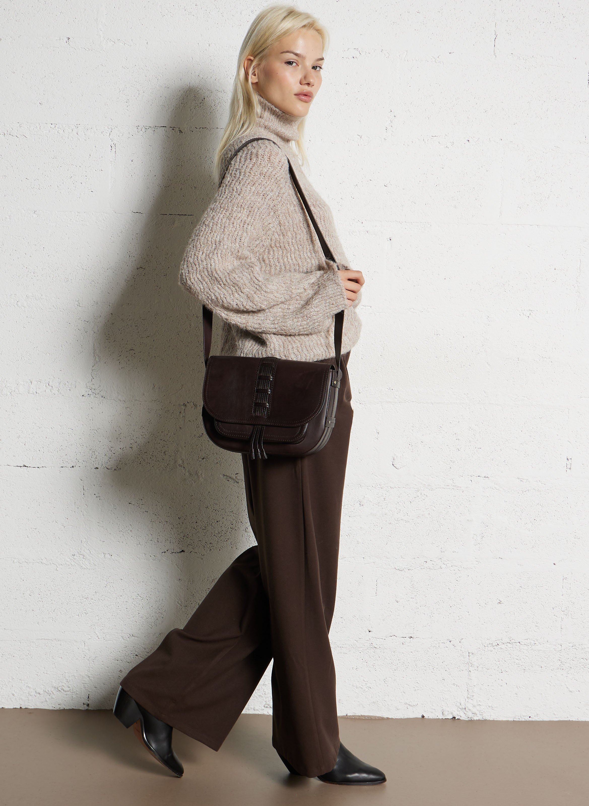 Sac bandoulière en cuir MAISON 123 Marron