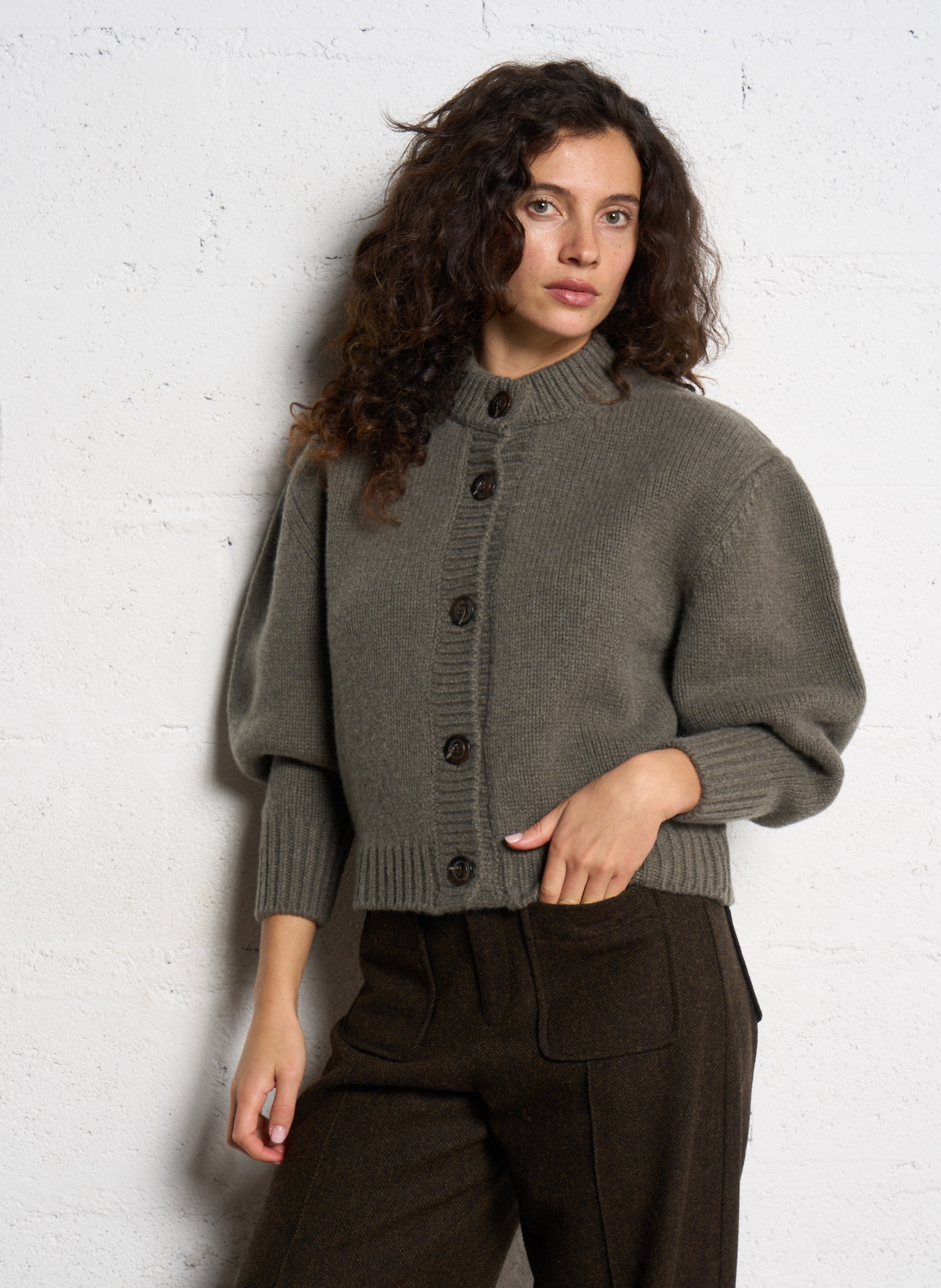 Cardigan col rond en laine SOEUR Gris