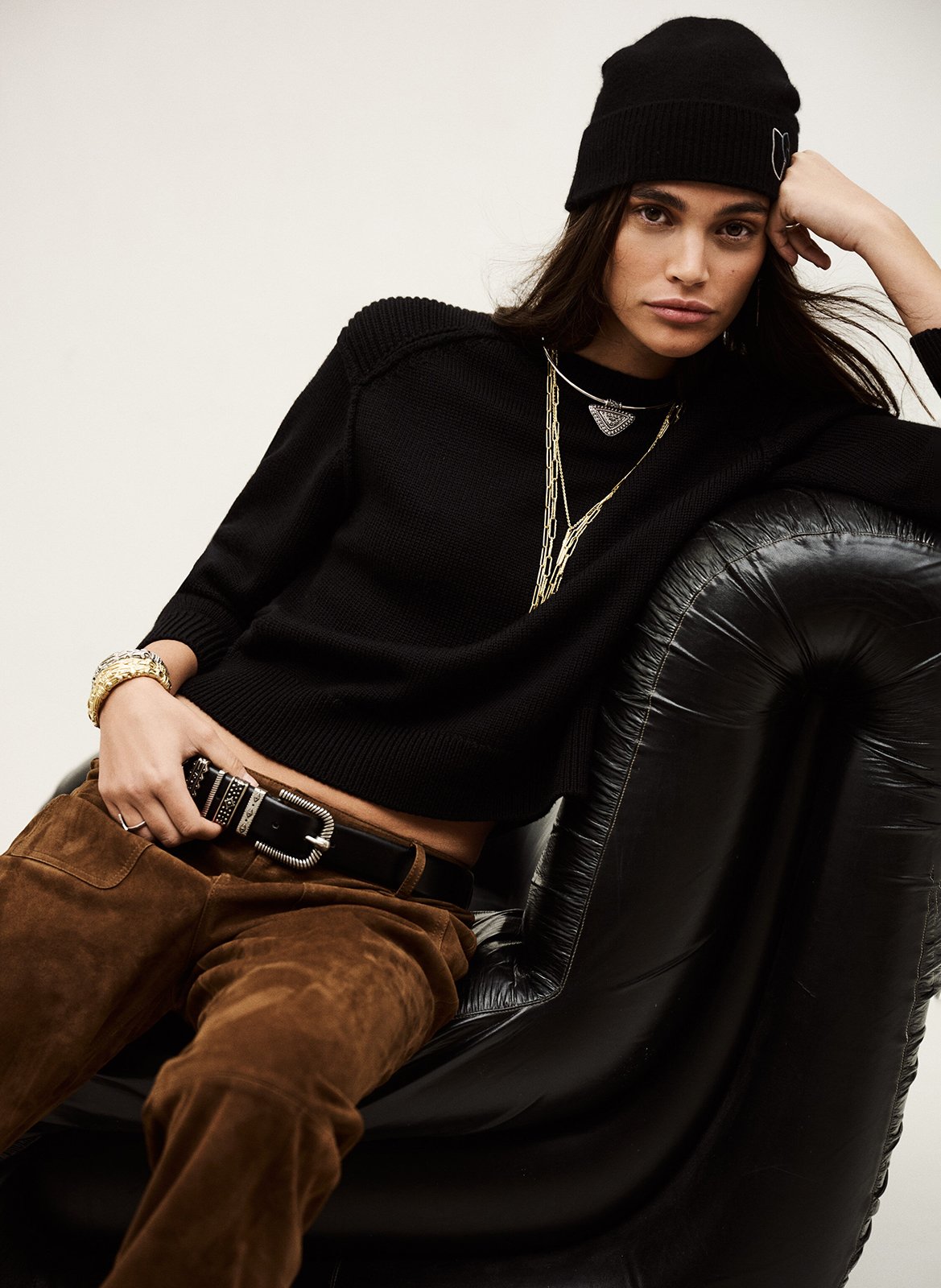 Rechte, wollen trui met ronde hals BA&SH Zwart