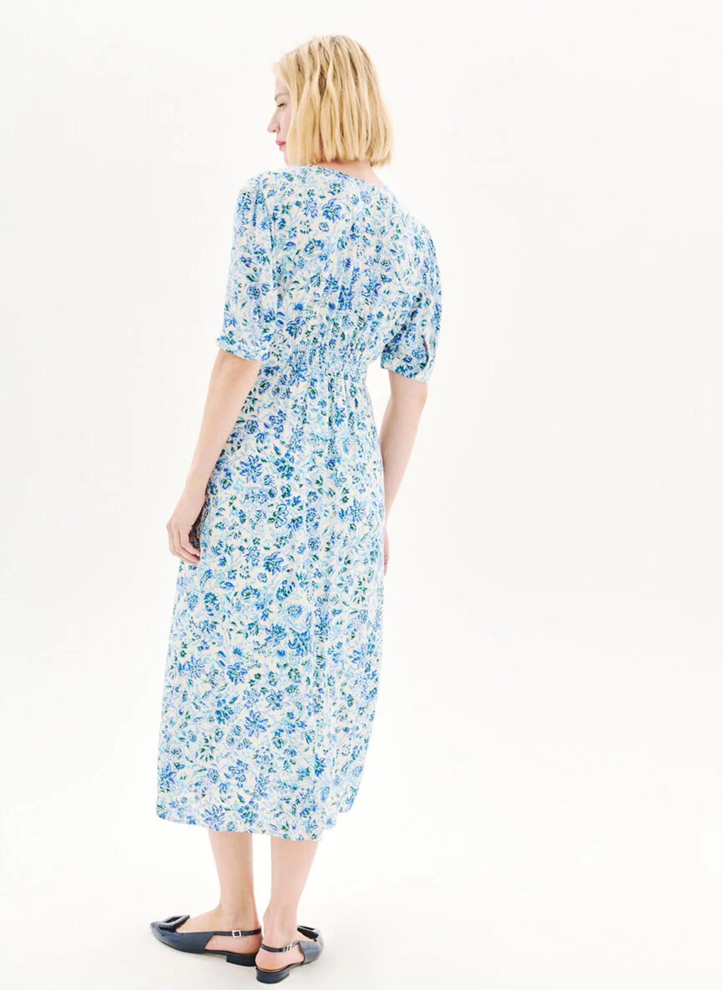 Flowing V-neck printed midi dress CAROLL Blue