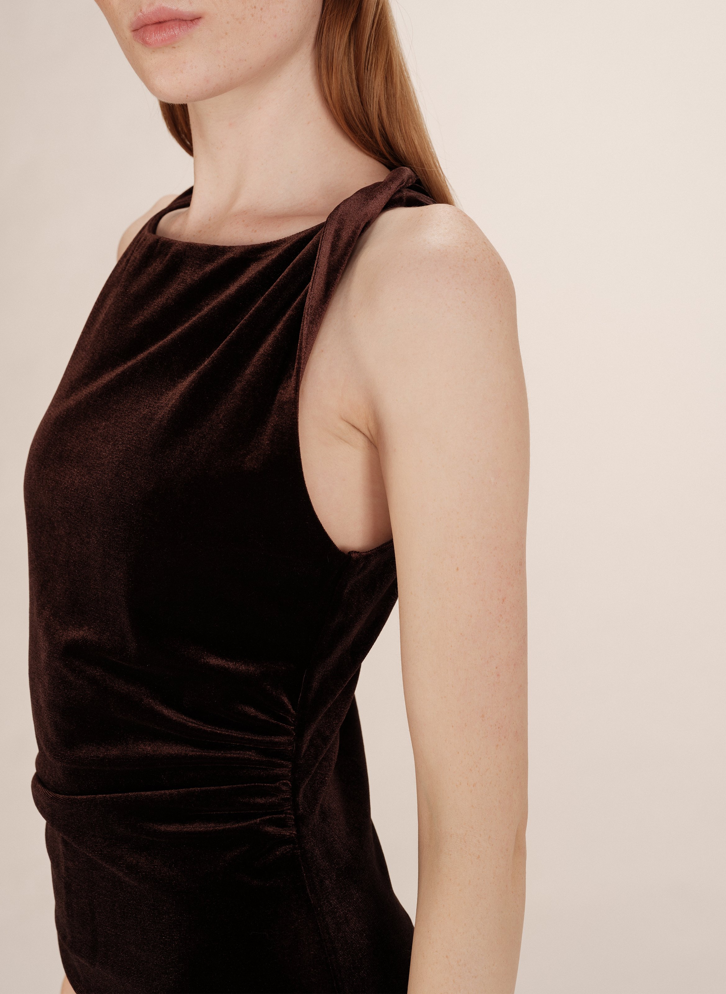 Sleeveless draped velvet dress GRACE ET MILA Brown
