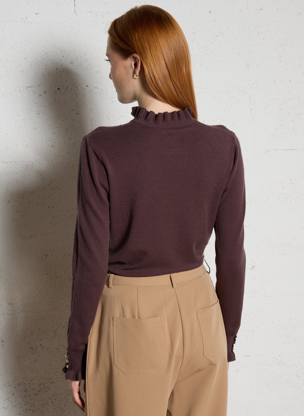 Pull col rond jacquard à volants LA PETITE ETOILE Marron
