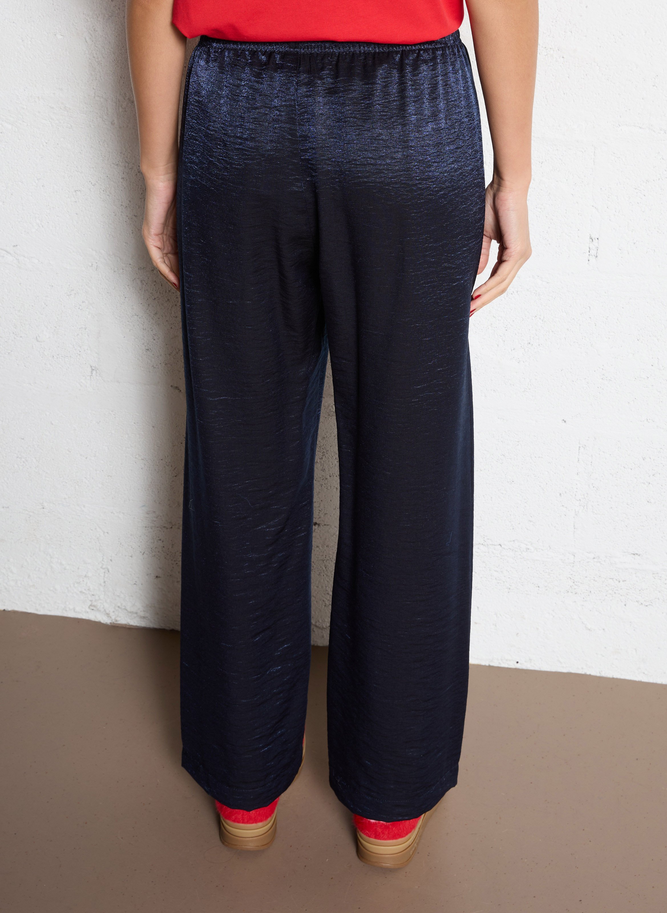 Wide metallic elastic trousers IMPERIAL Blue