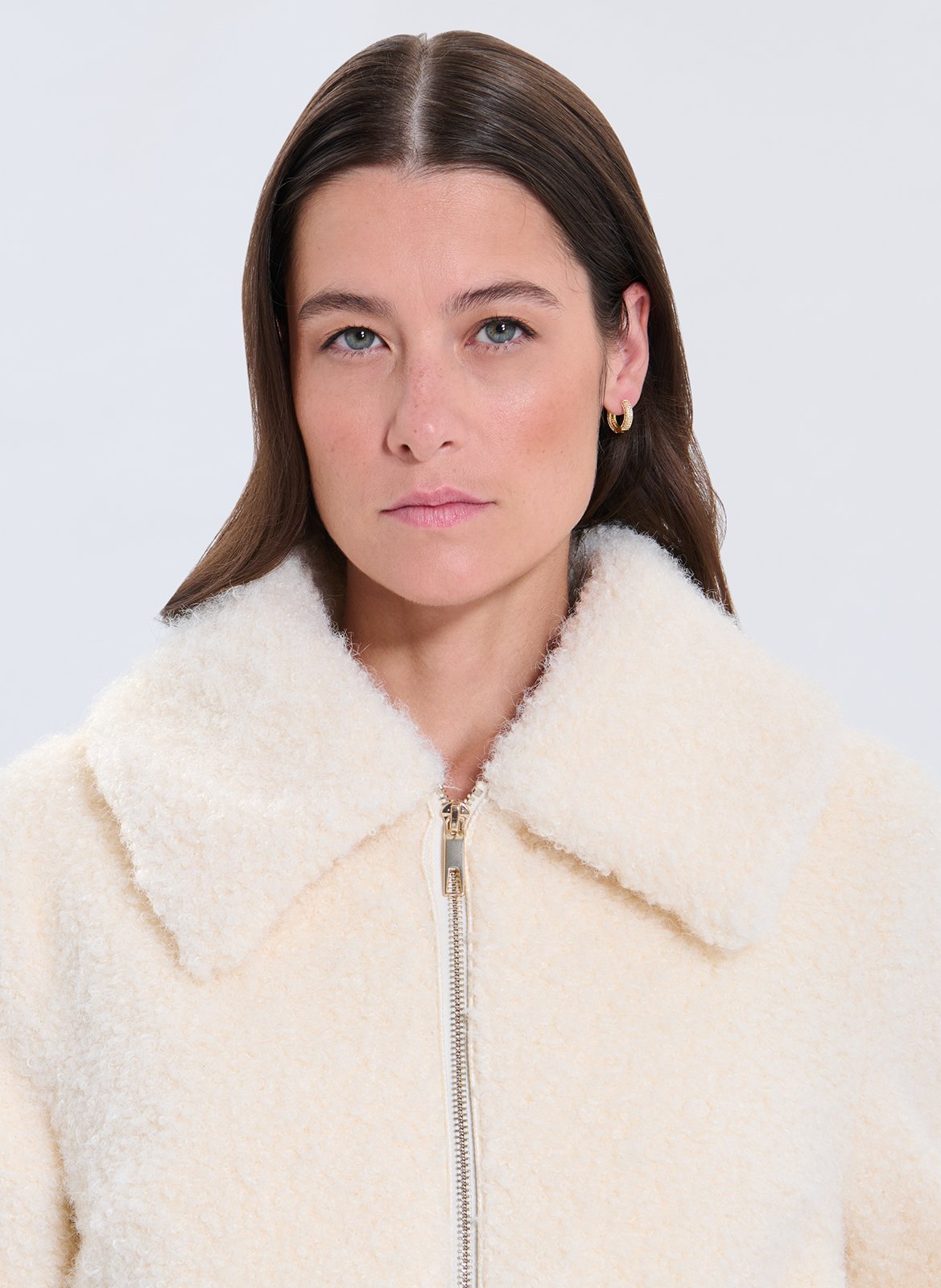 Jacket with classic sheepskin effect collar ZAPA White