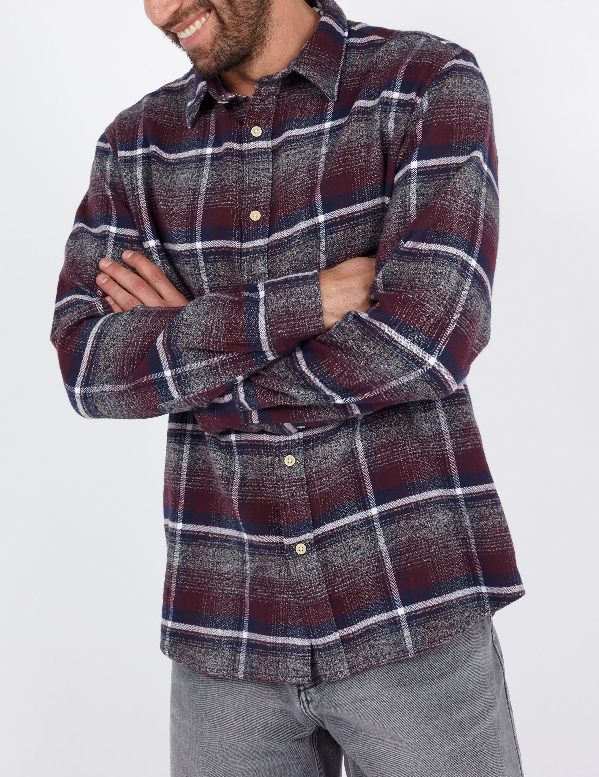 Geruit regular-fit hemd van biologisch katoen met klassieke kraag SELECTED Rood