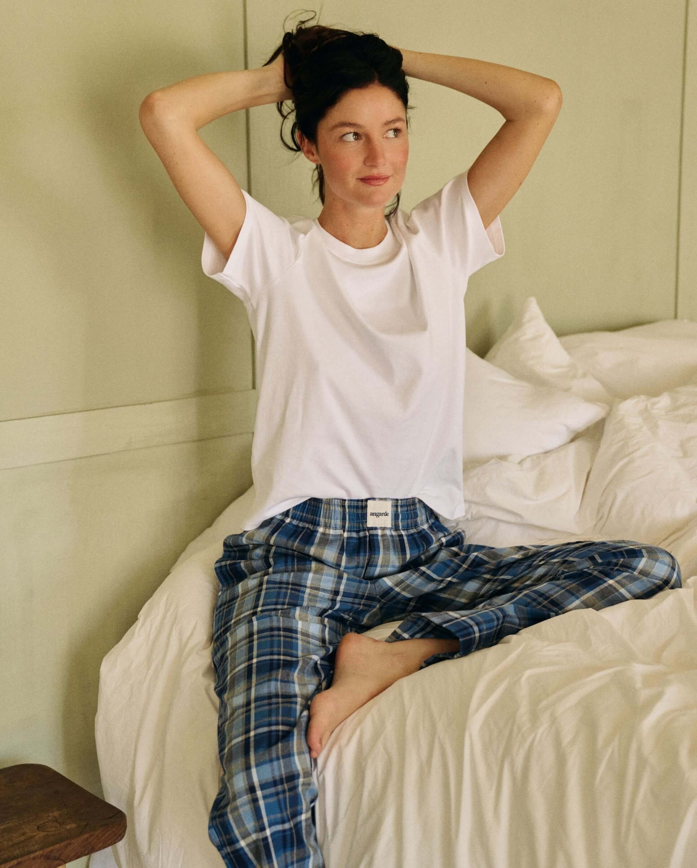 Women's organic cotton trousers, blue tartan ANGARDE Blue