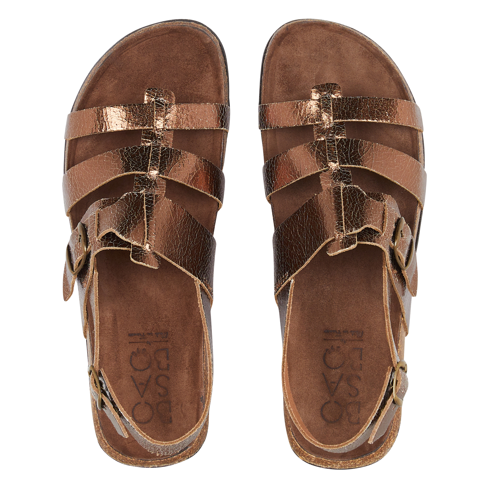 Flache Ledersandalen mit mehreren Riemchen BOSABO Braun