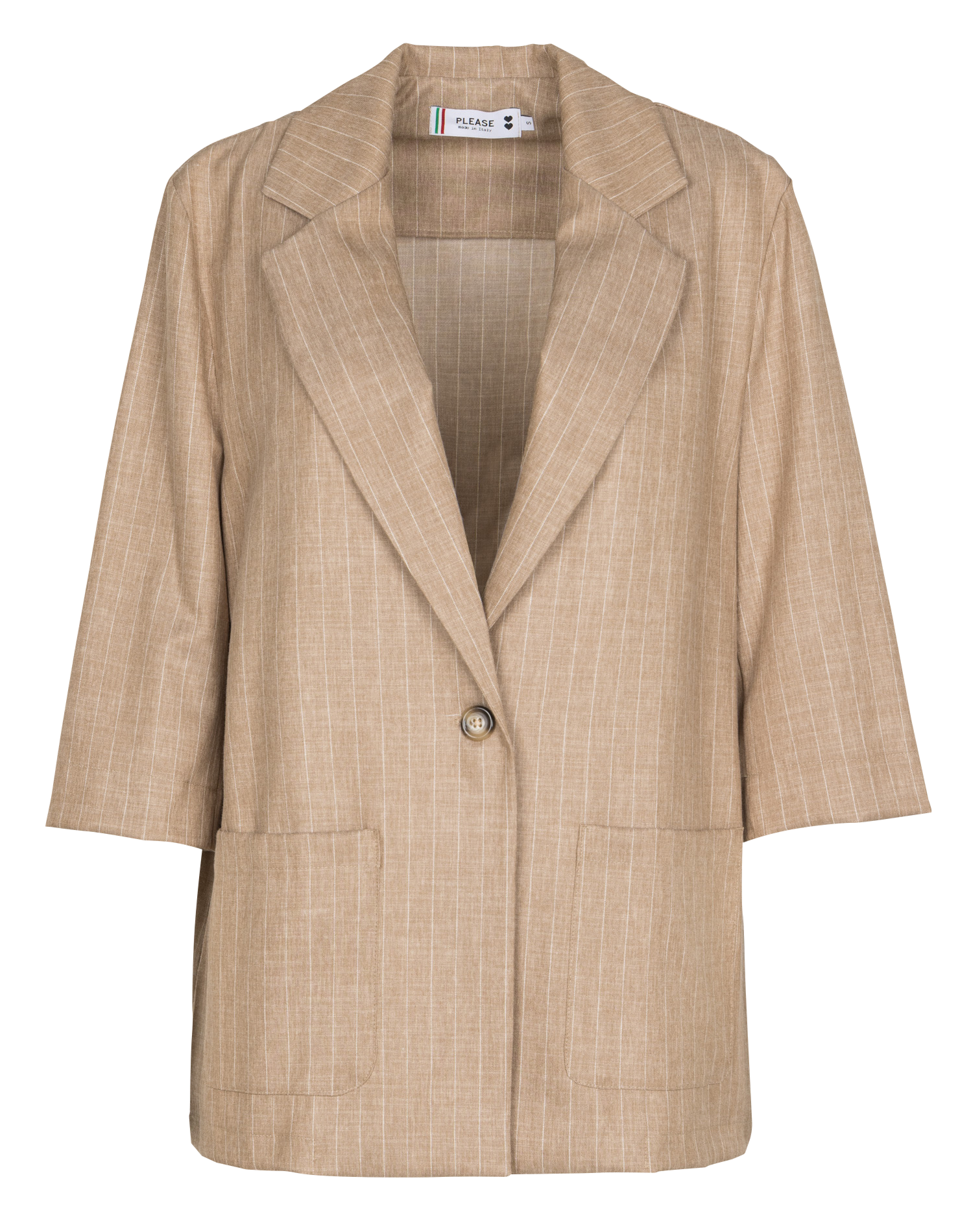 Straight blazer with notched lapel in stripes PLEASE Beige