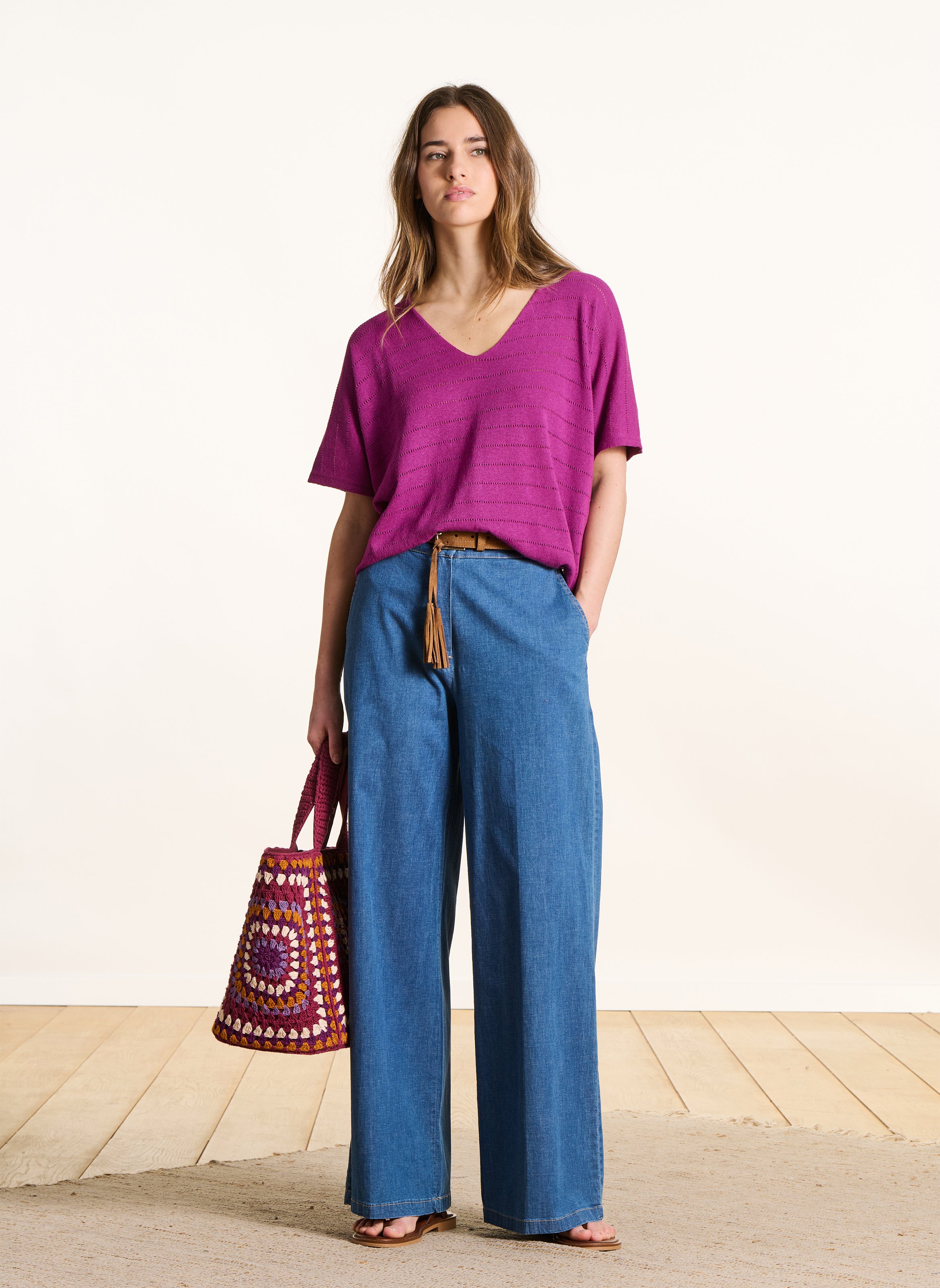 Pullover aus Baumwoll-Mix mit V-Ausschnitt LA FEE MARABOUTEE Violett