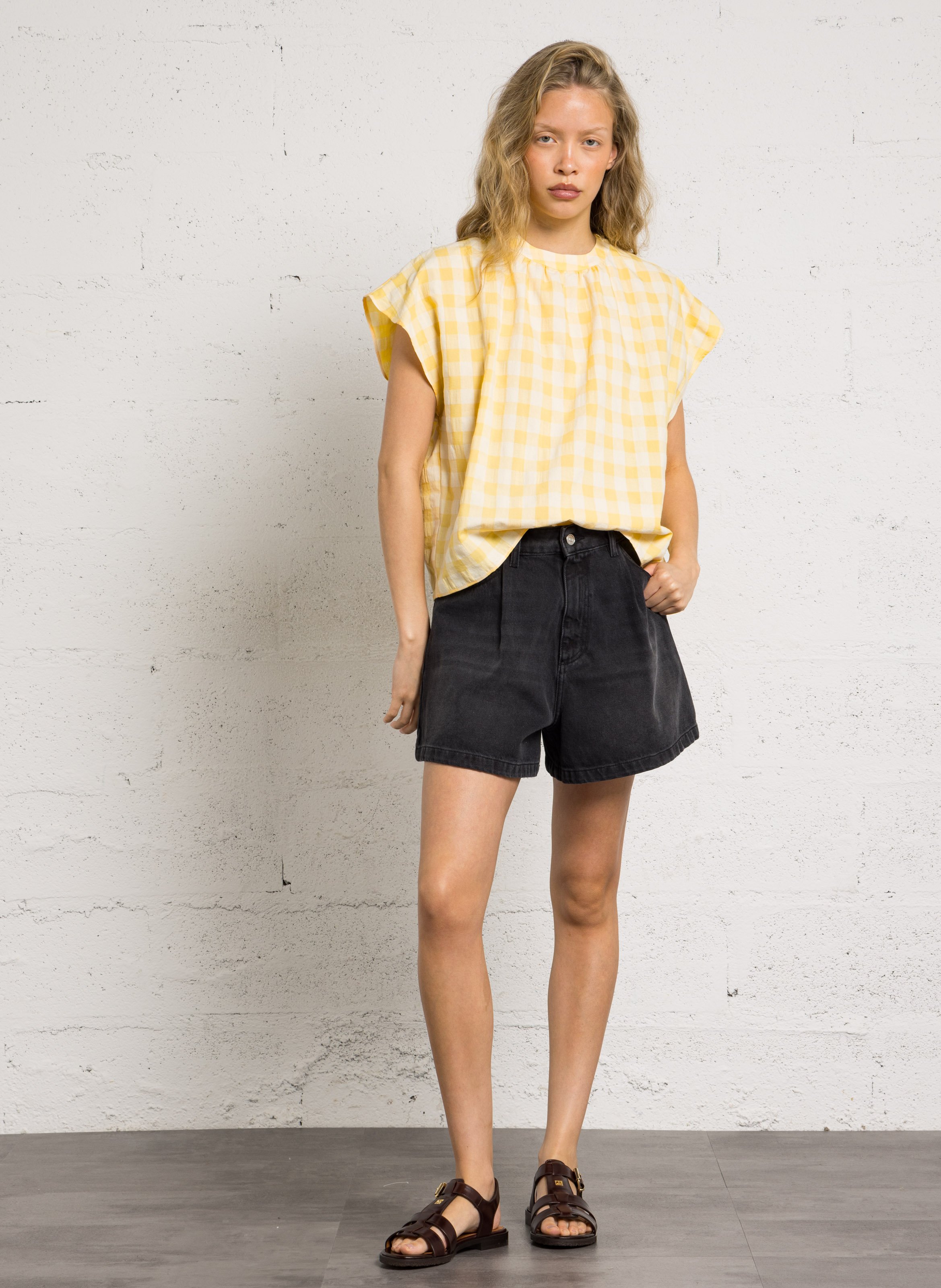 Rundhals-Top aus Baumwoll-Mix BELLEPIECE Gelb