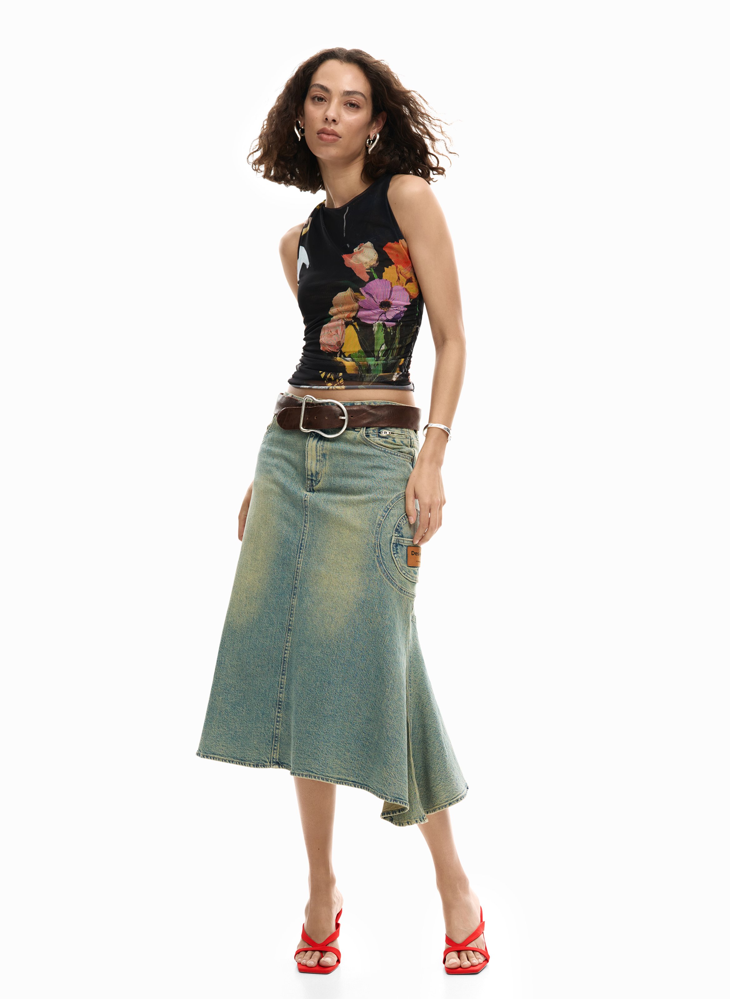 Mouwloze top van tule met bloemen DESIGUAL Zwart