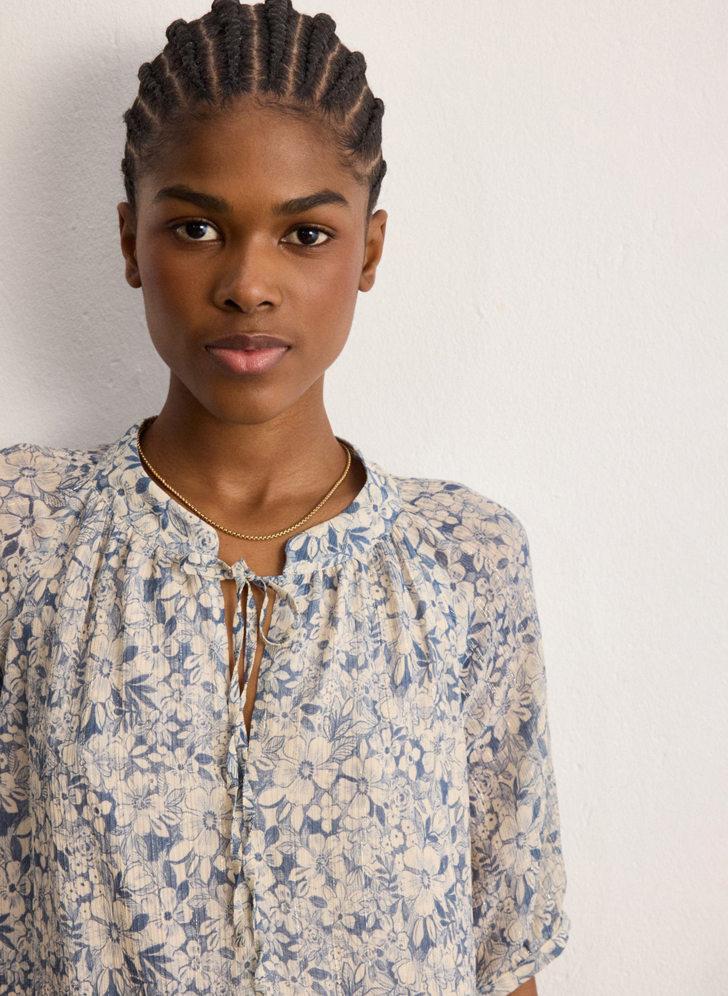 Halflange jurk met ronde hals en print PABLO Blauw