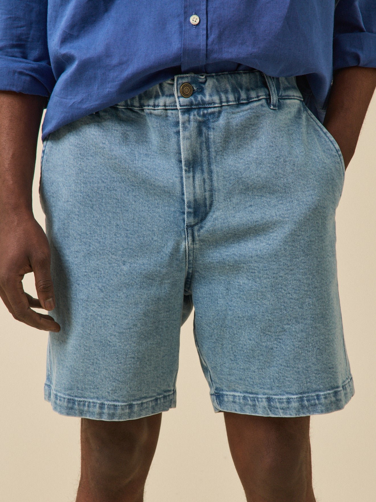 Elastic waist Bermuda shorts in organic cotton. CYRILLUS Blue