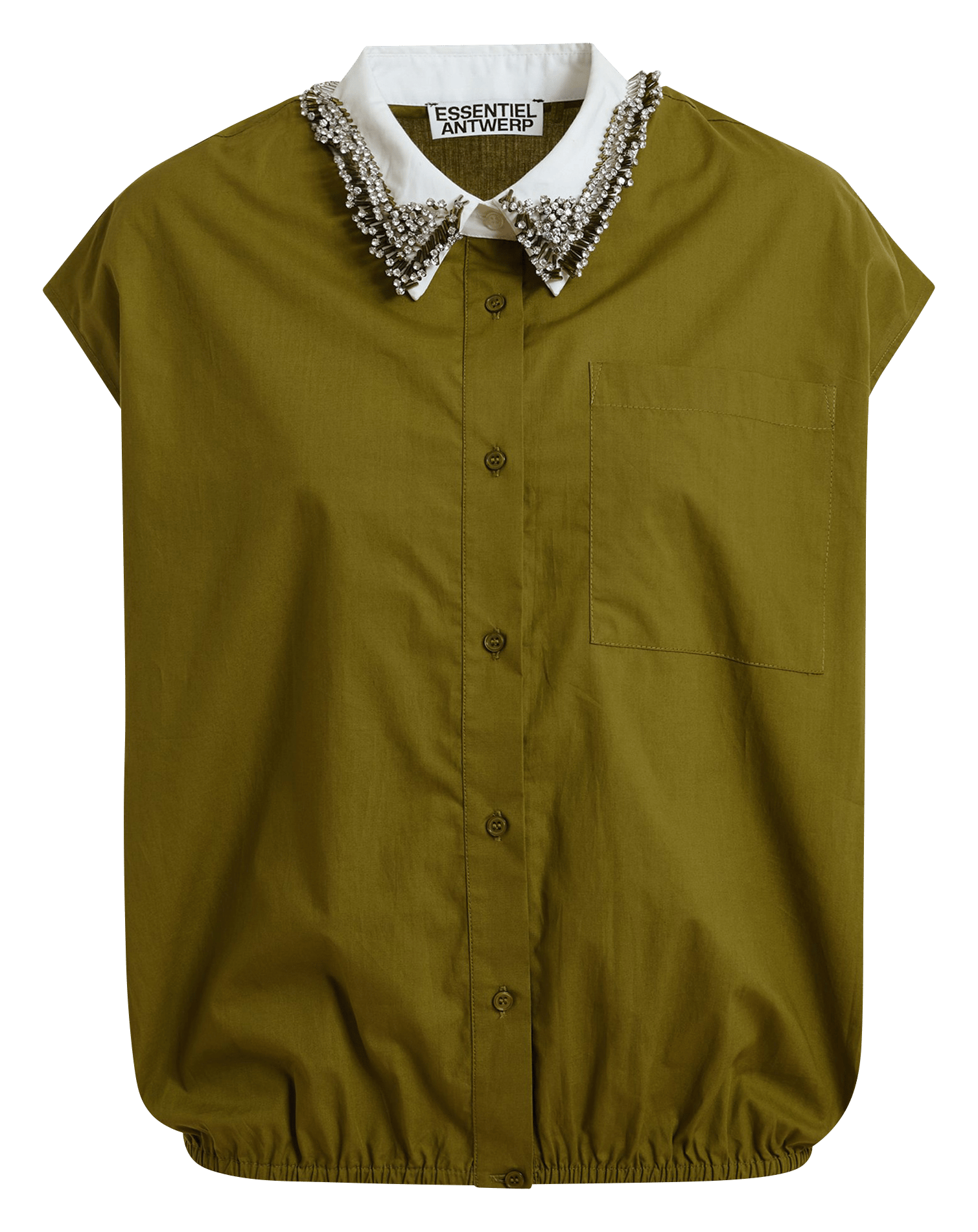 Boxy-Shirt mit Strasskragen ESSENTIEL ANTWERP Grun