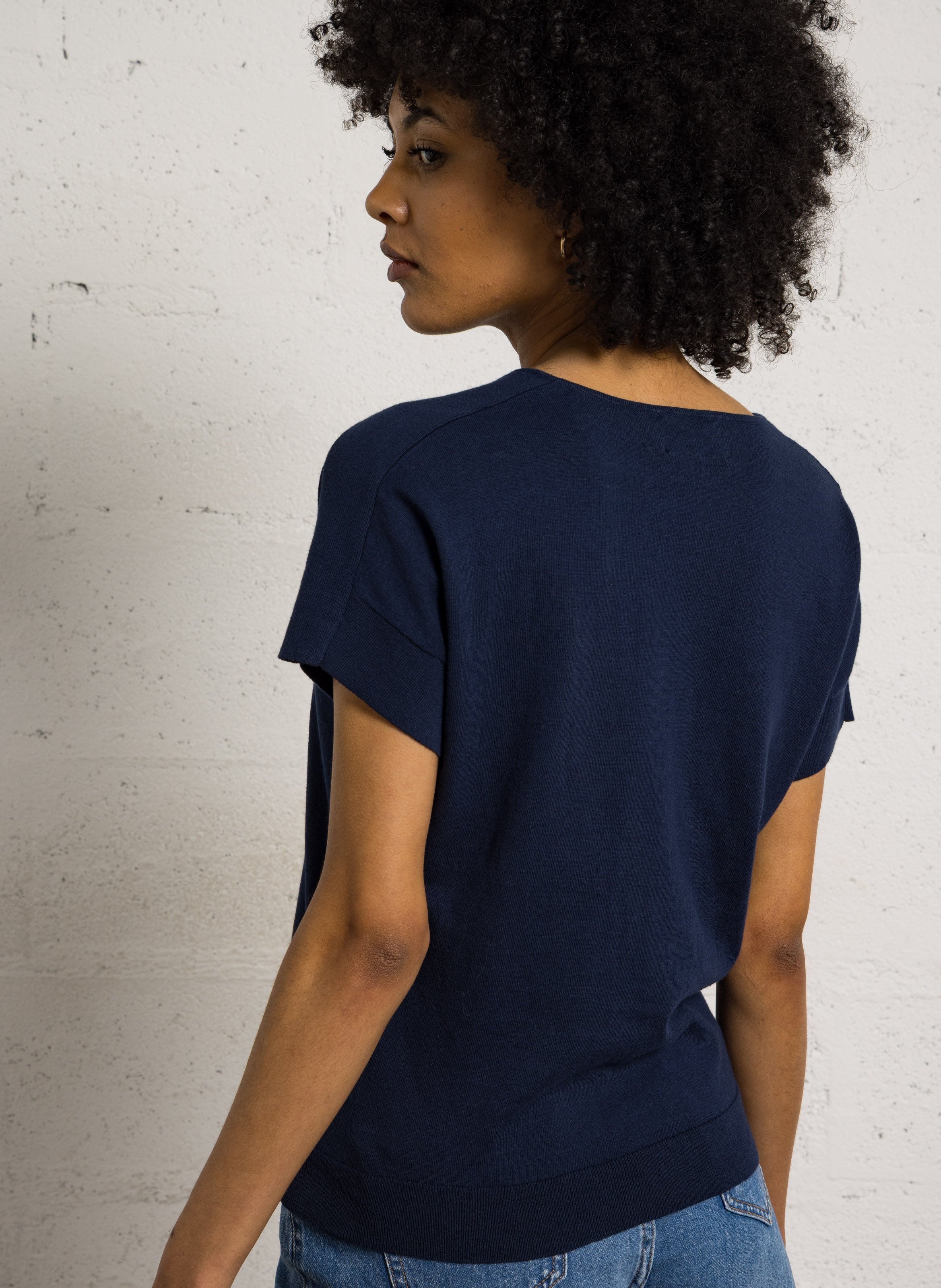 Top oversize col V en coton MAISON 123 Violet