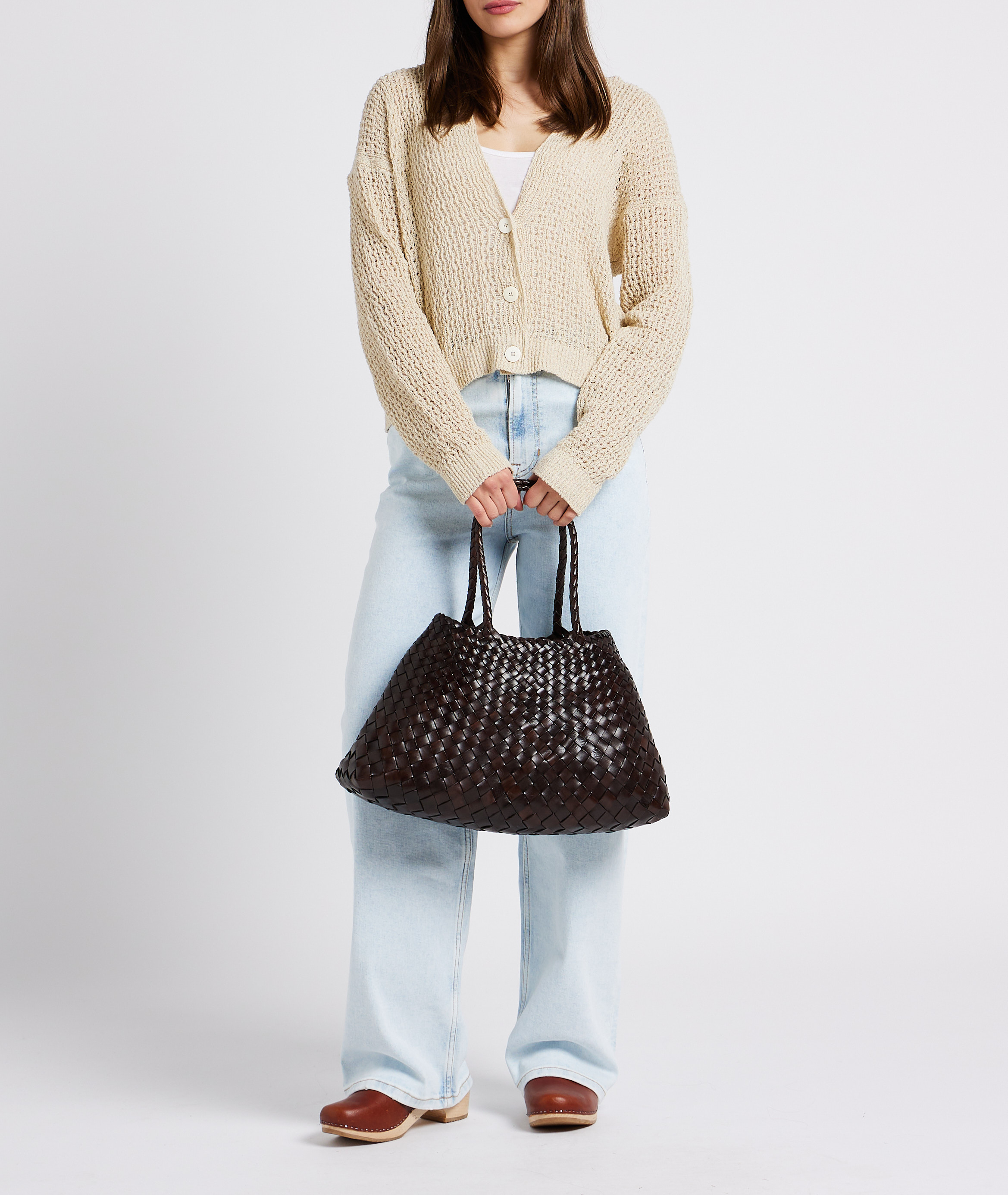 Gewebter Korb aus Leder DRAGON DIFFUSION Braun