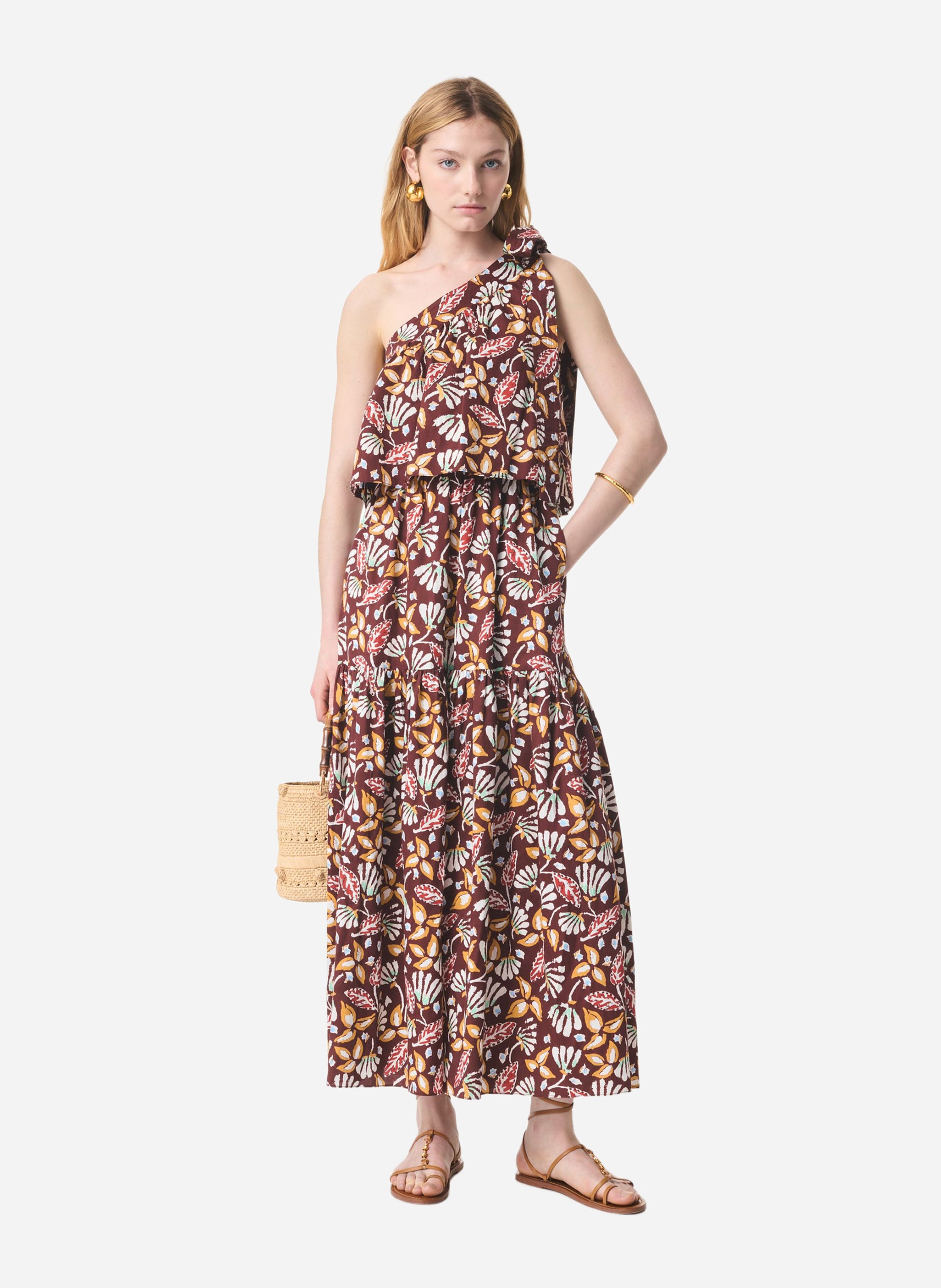 Robe longue à col asymétrique imprimée VANESSA BRUNO Marron
