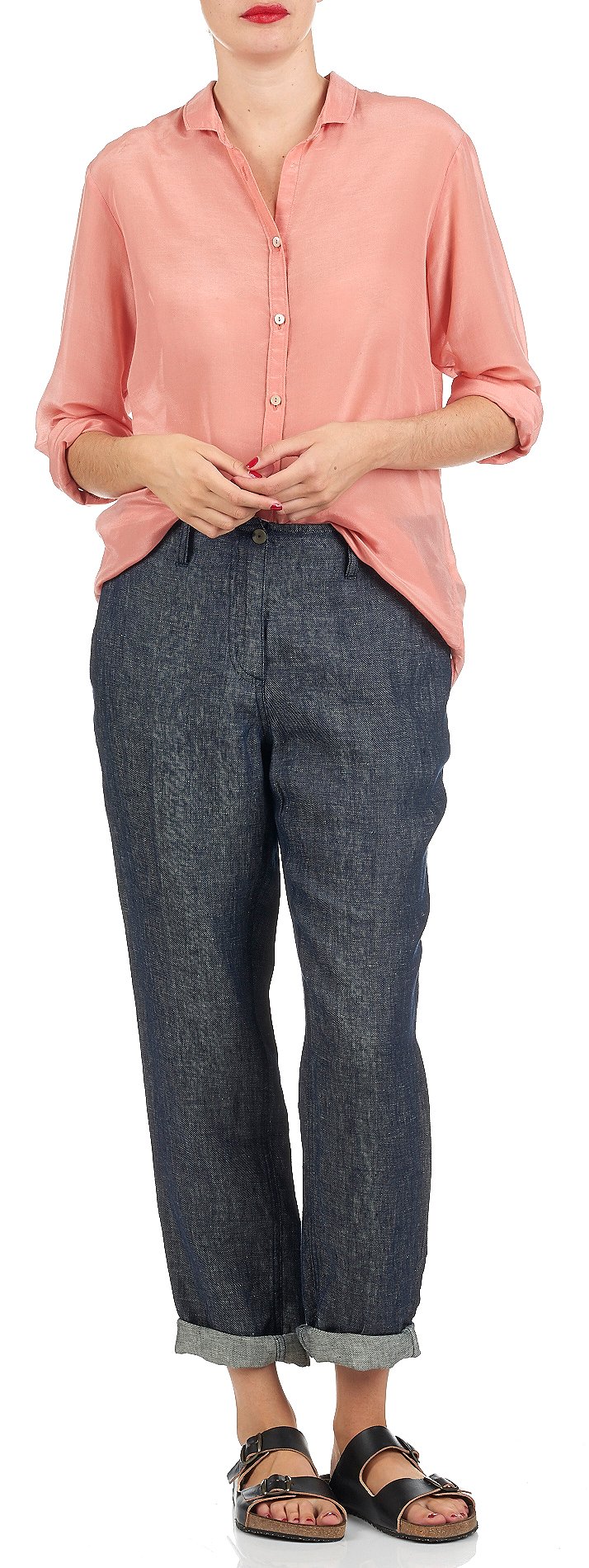 Crepe blend straight-cut shirt with classic collar MOMONI Pink