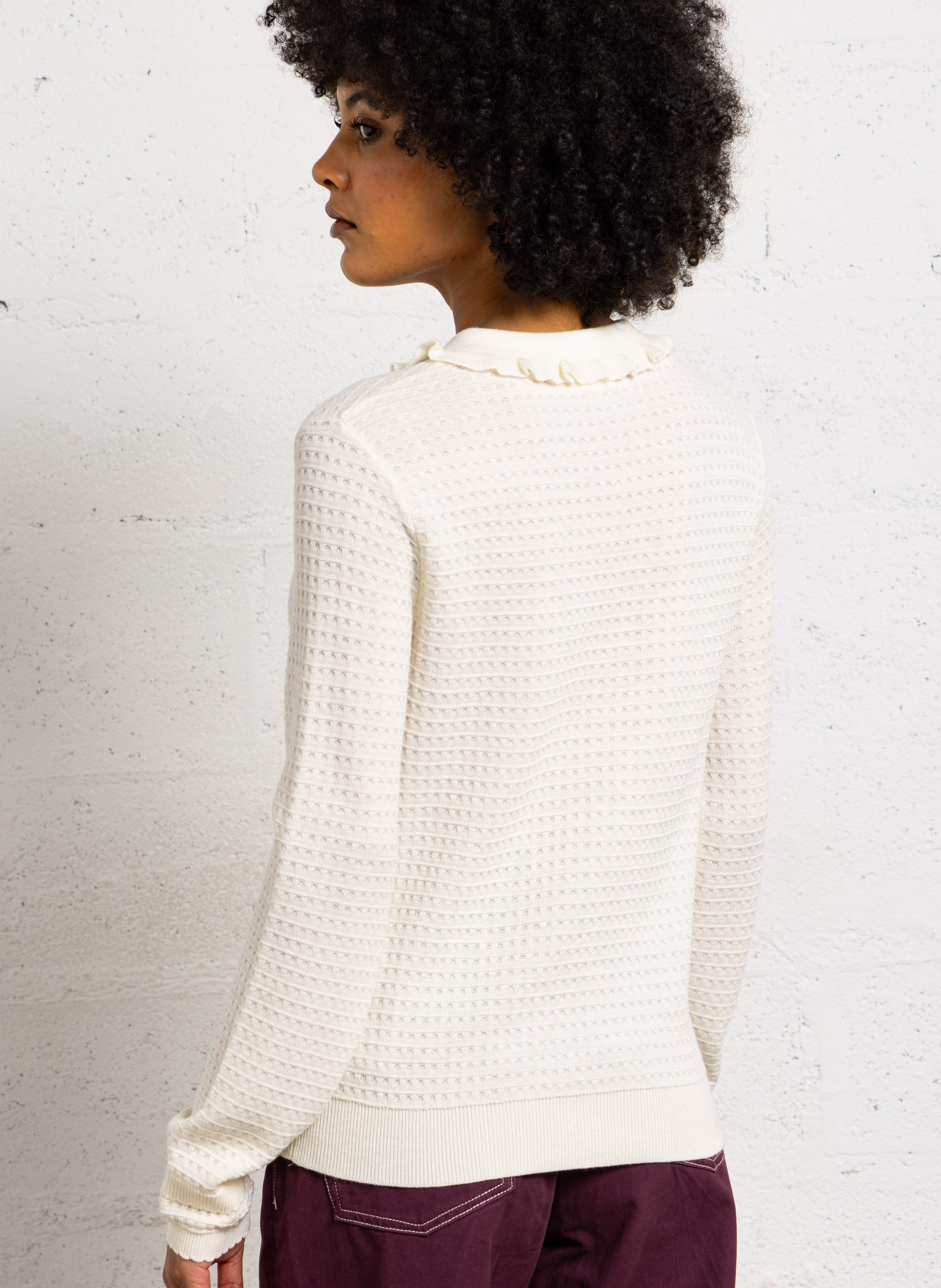 Straight fit classic knit sweater SUNCOO White