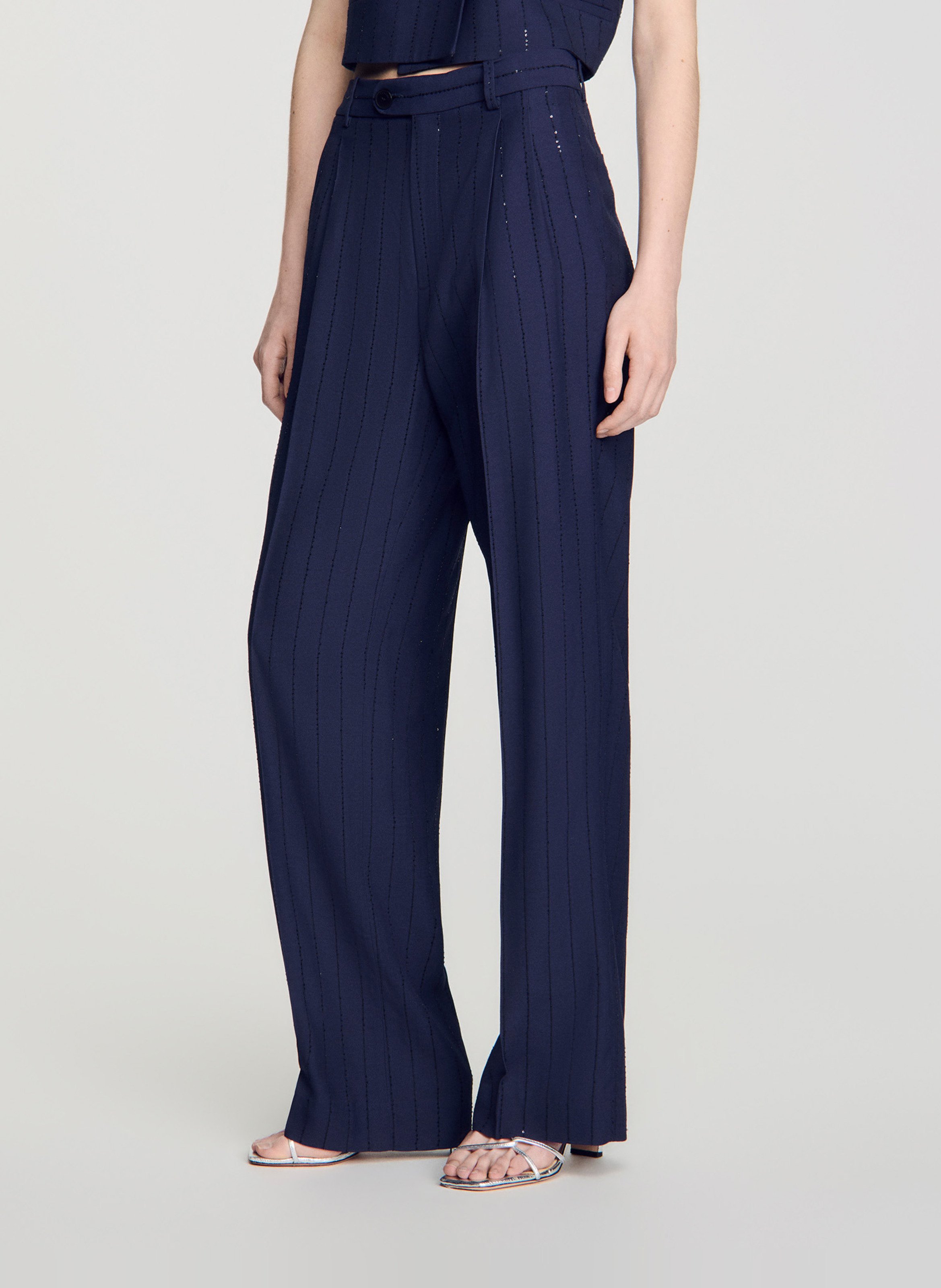 Tailored trousers with striped rhinestones SANDRO Blue