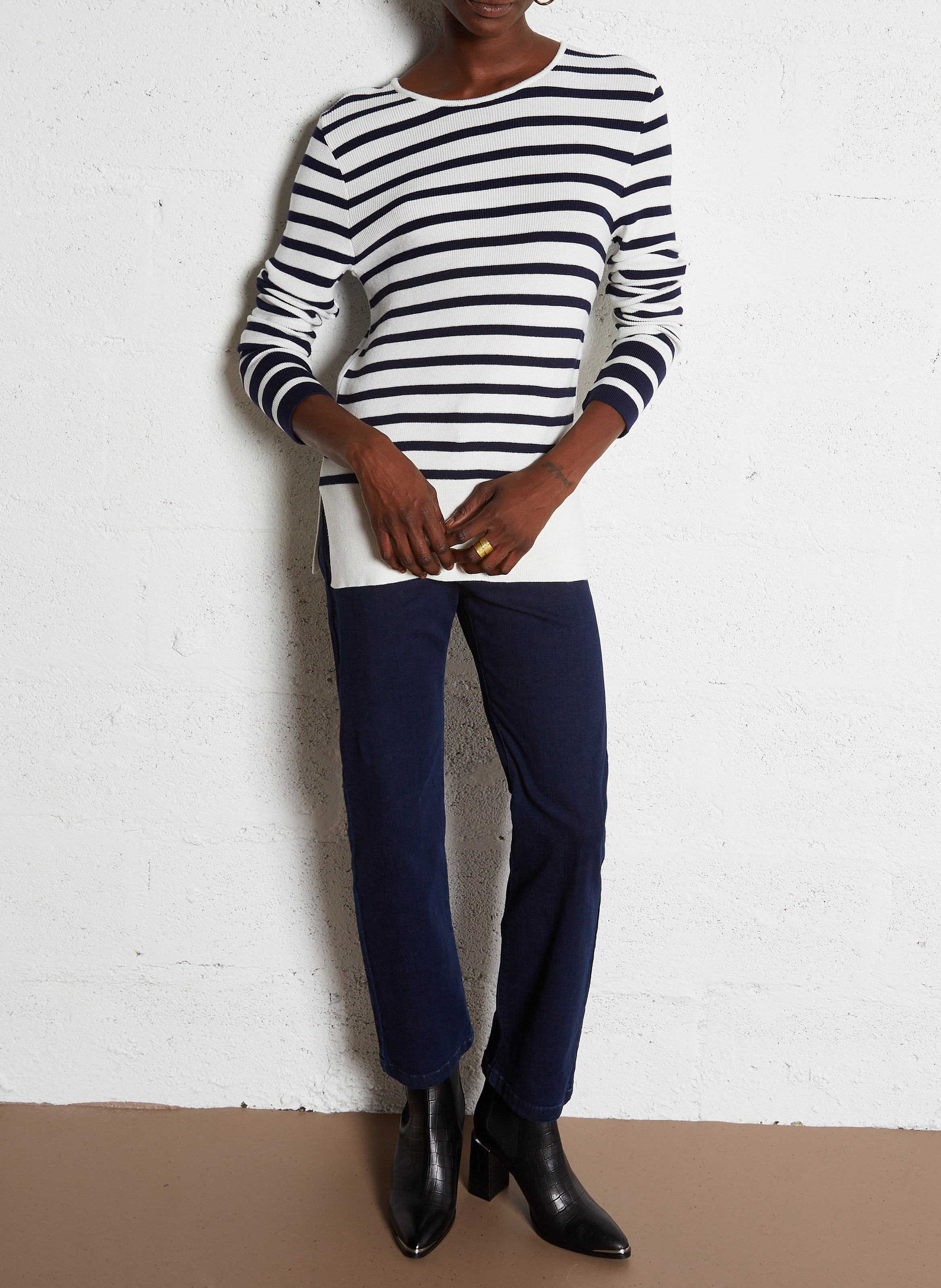 Jean droit cropped en coton mélangé IKKS Bleu