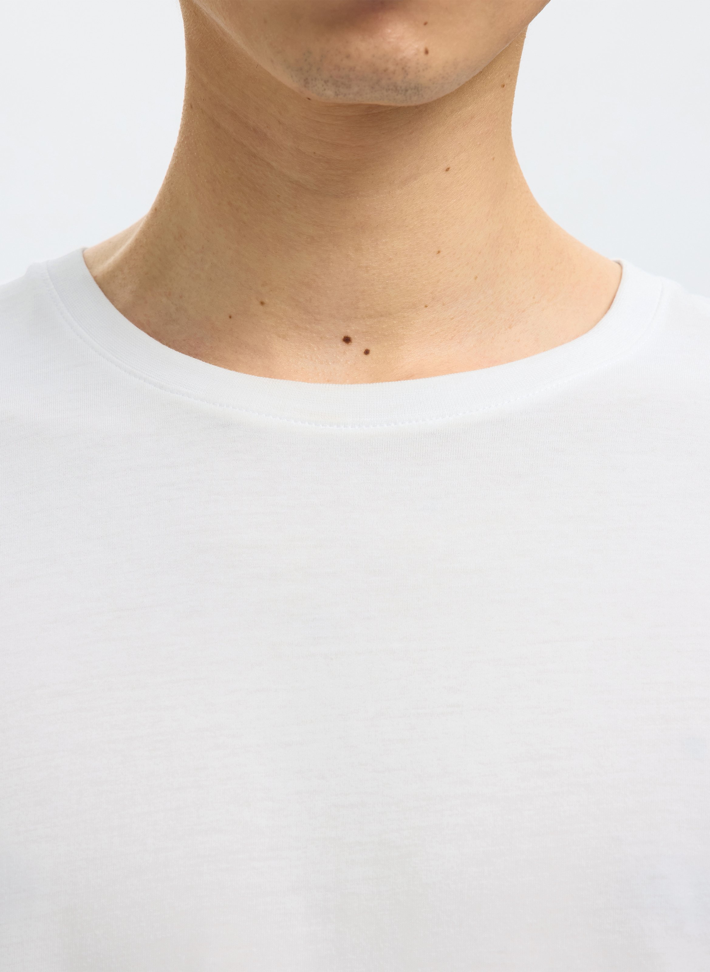 Gerade geschnittenes Rundhals-T-Shirt aus Baumwolle SELECTED Weiss