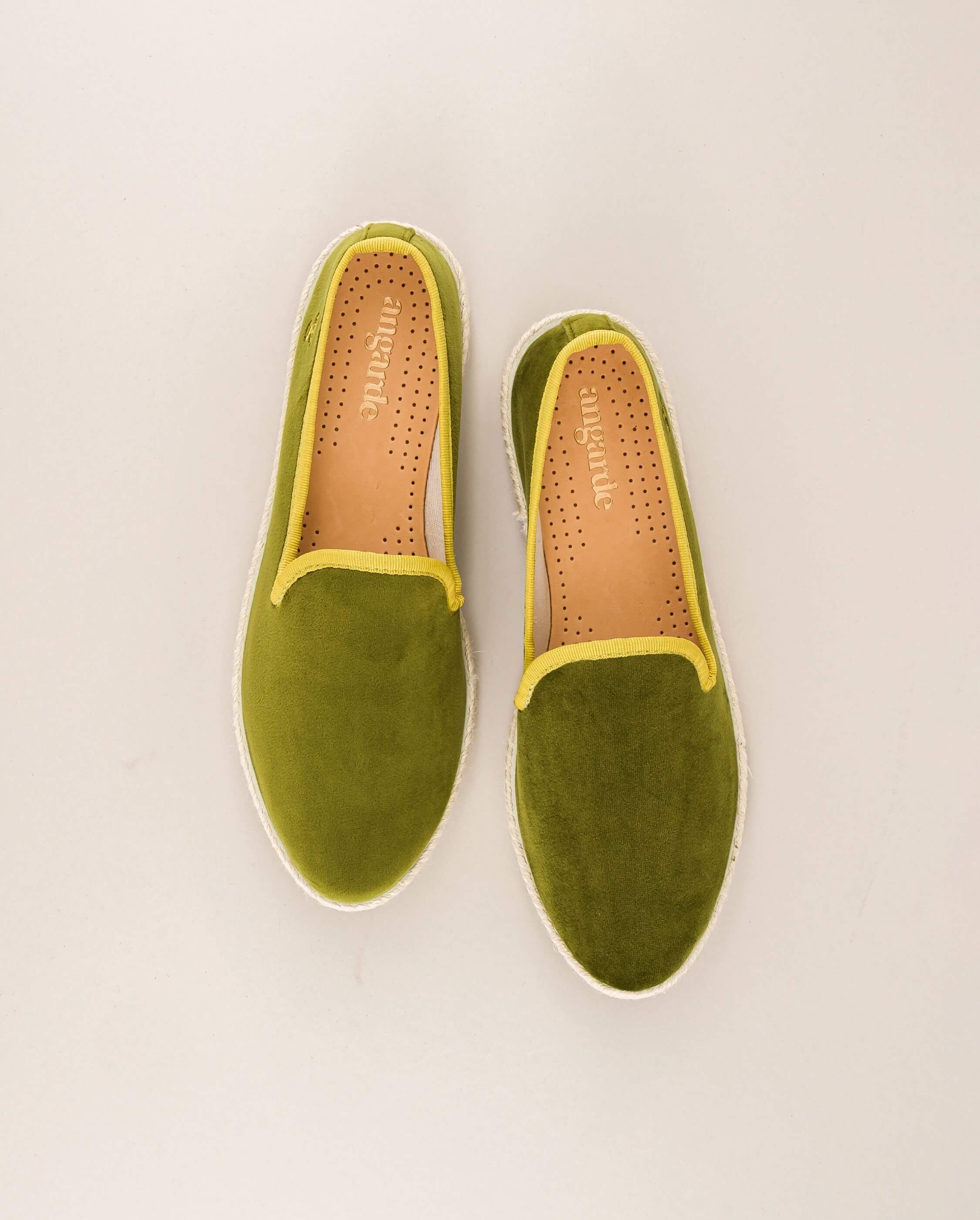 Women's espadrille, pistachio velvet ANGARDE Green