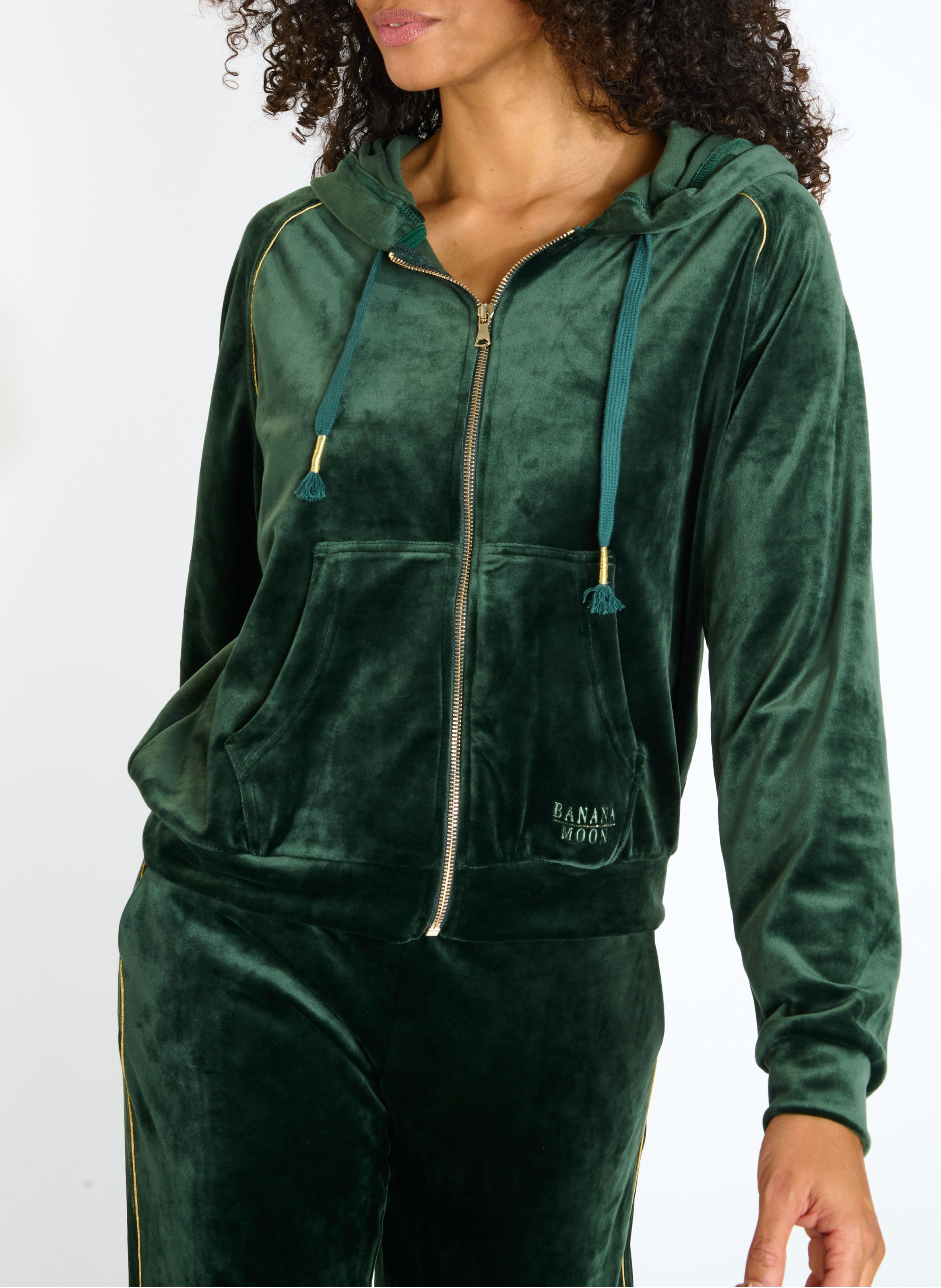 Round-neck velour cardigan BANANA MOON Khaki