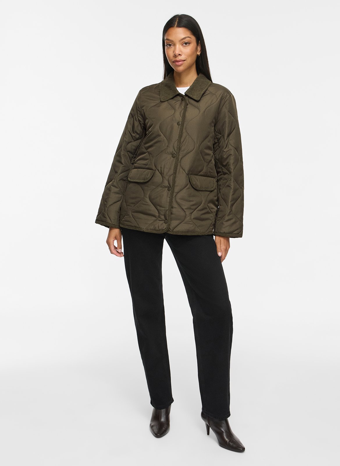Quilted solid straight jacket VILA Khaki