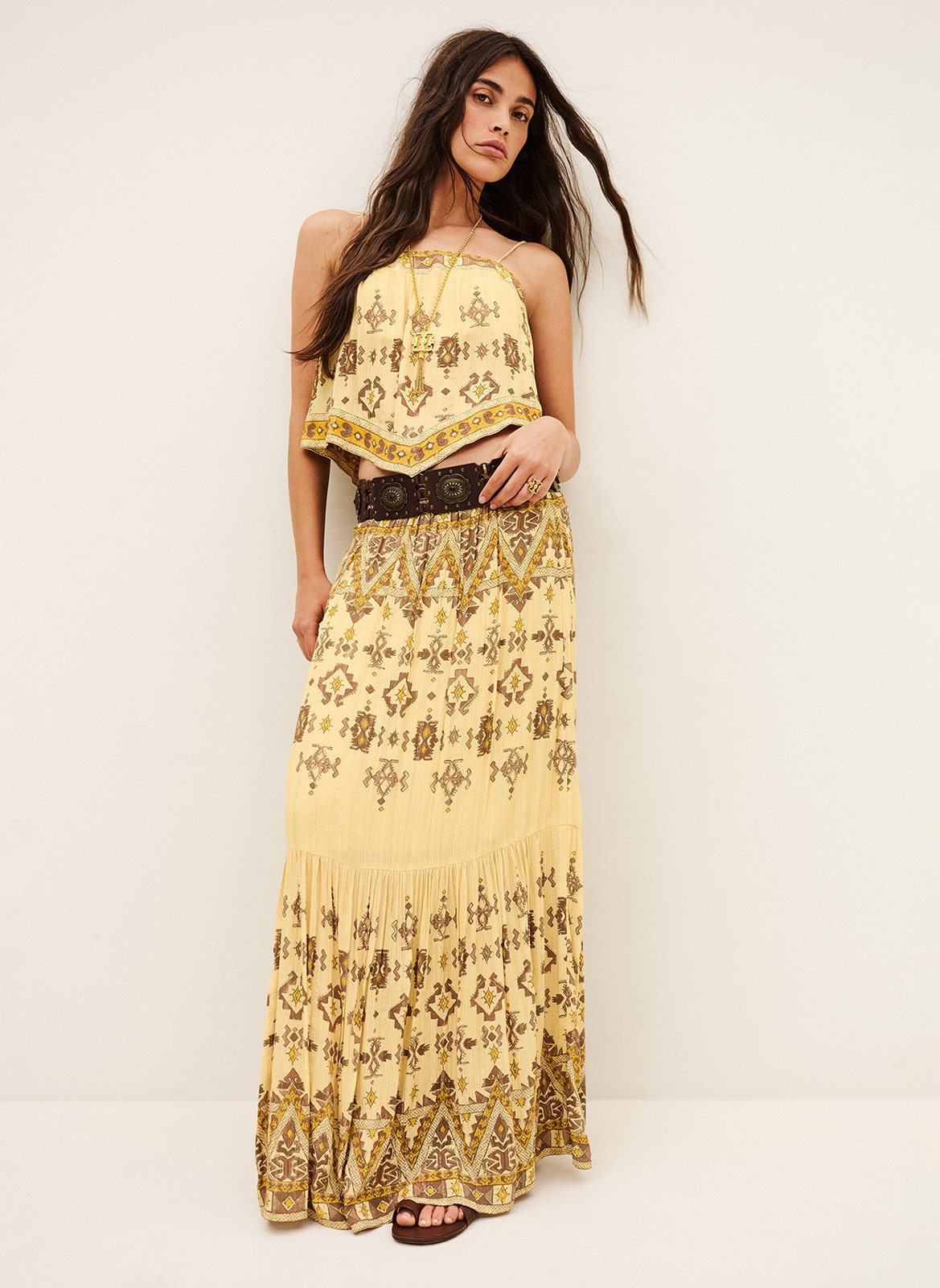 Lange rok met print BA&SH Geel
