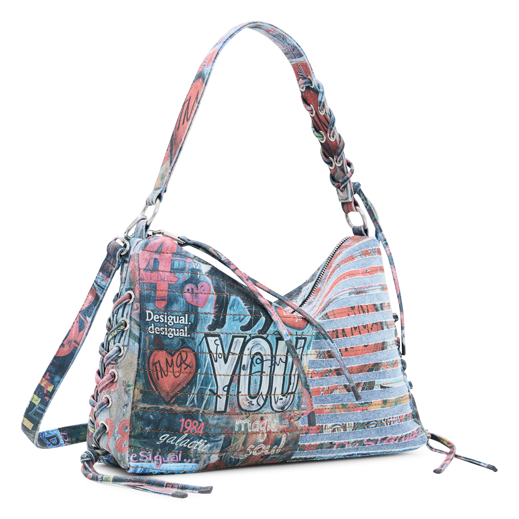 Sac porté épaule en denim de coton imprimé DESIGUAL Mehrfarbig