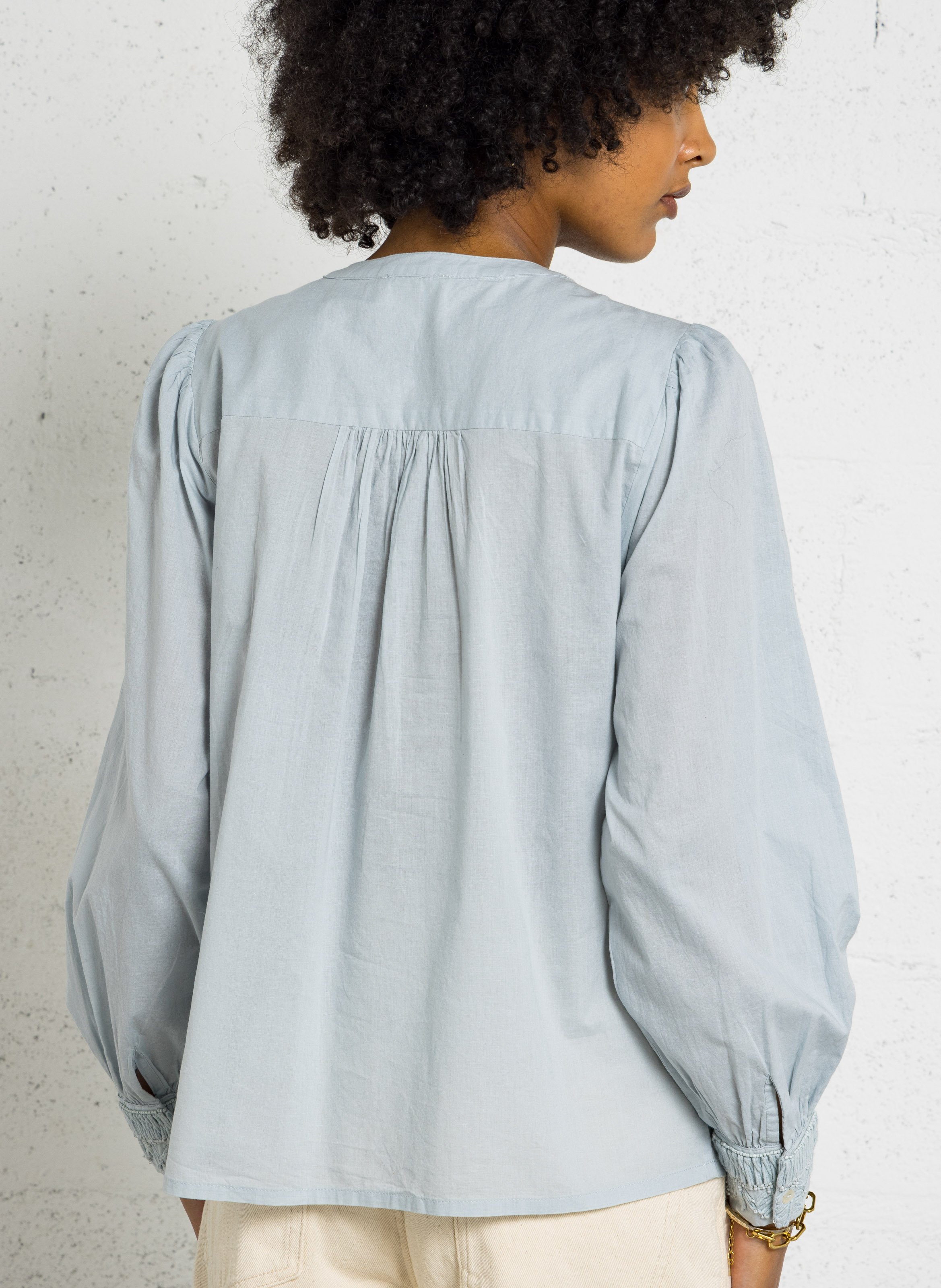 Blouse avec broderie en coton MAISON 123 Bleu