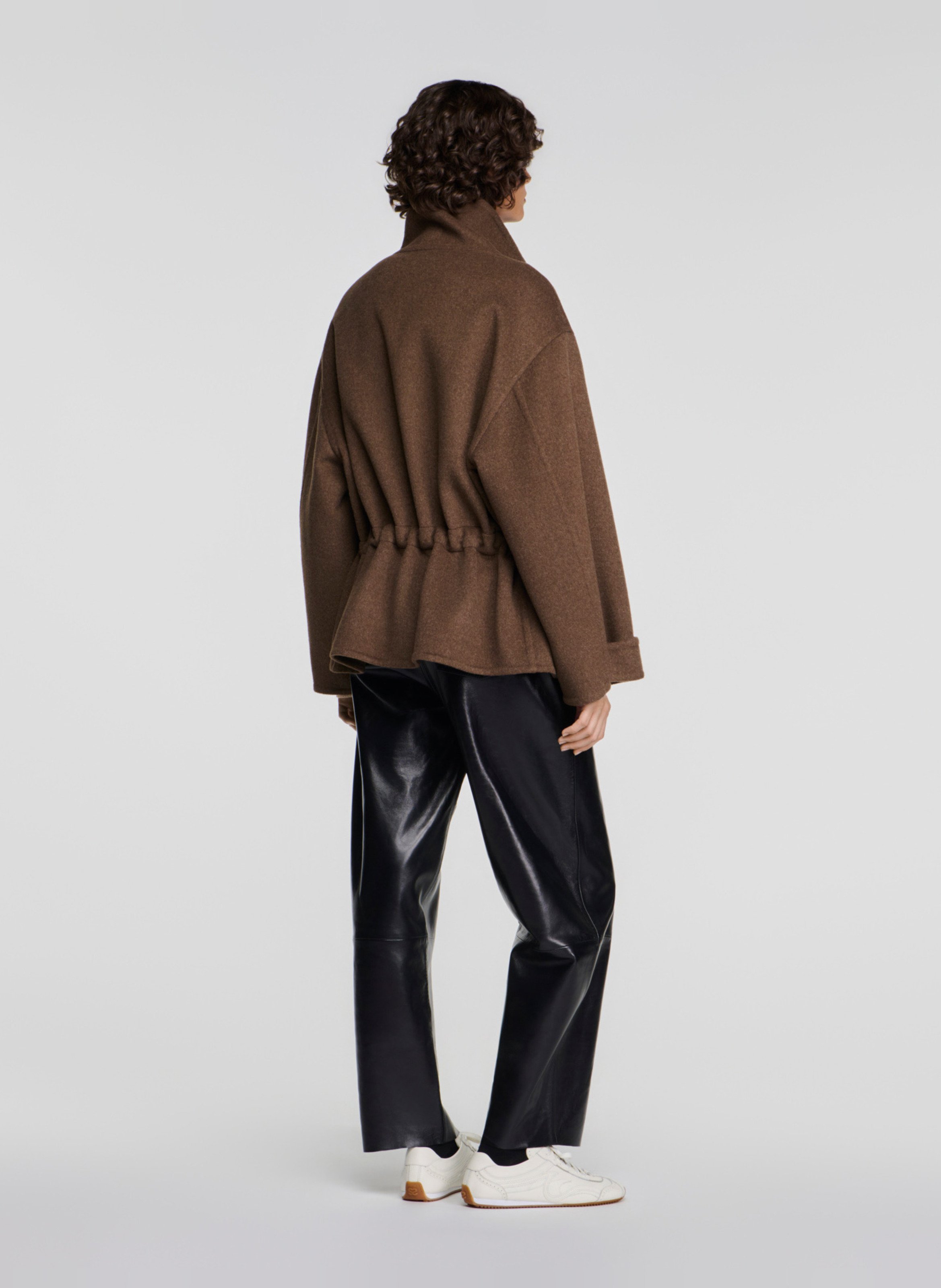 Manteau ample col montant en laine mélangée SANDRO Kaki