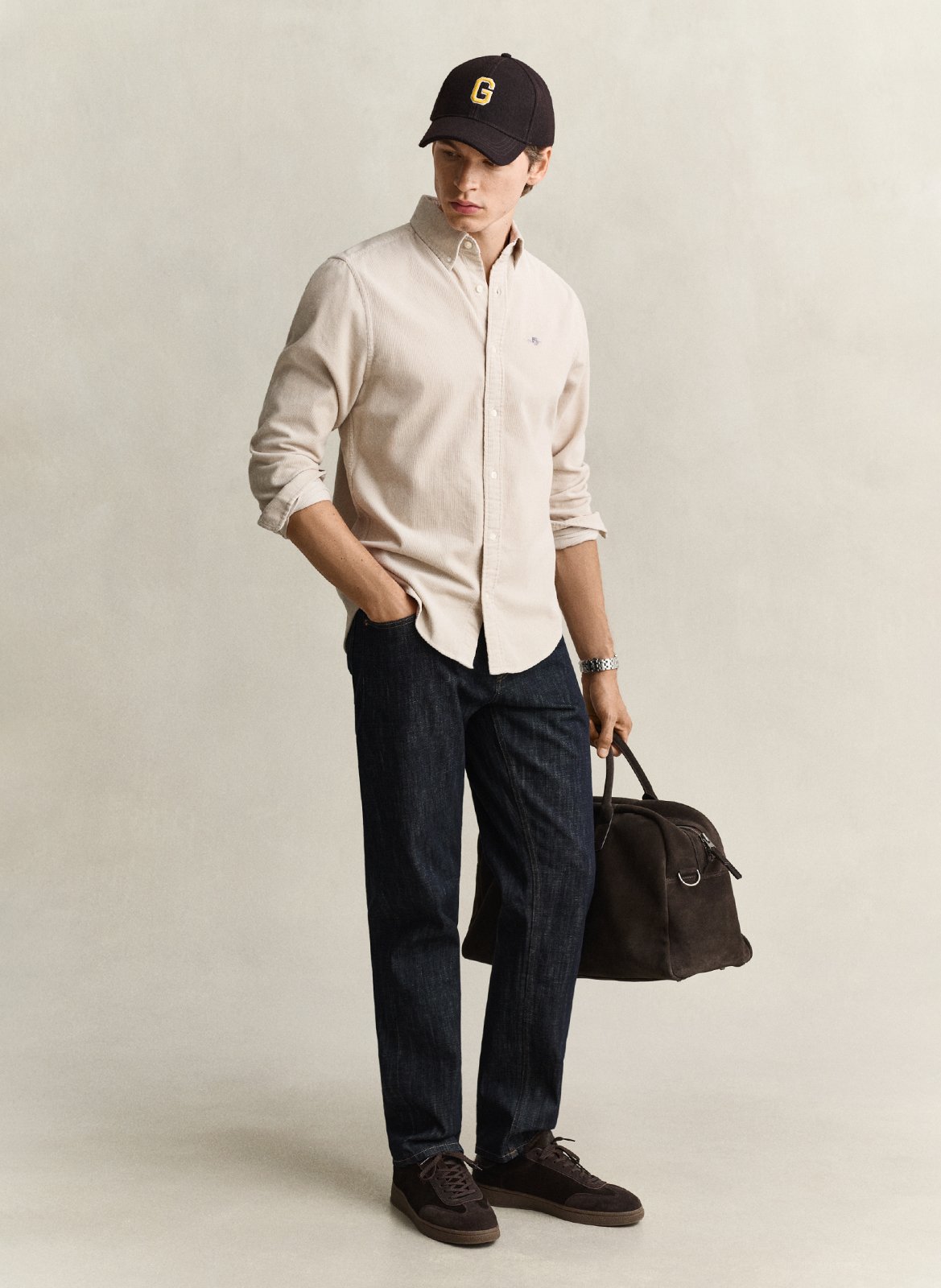 Chemise droite col classique en coton GANT Beige