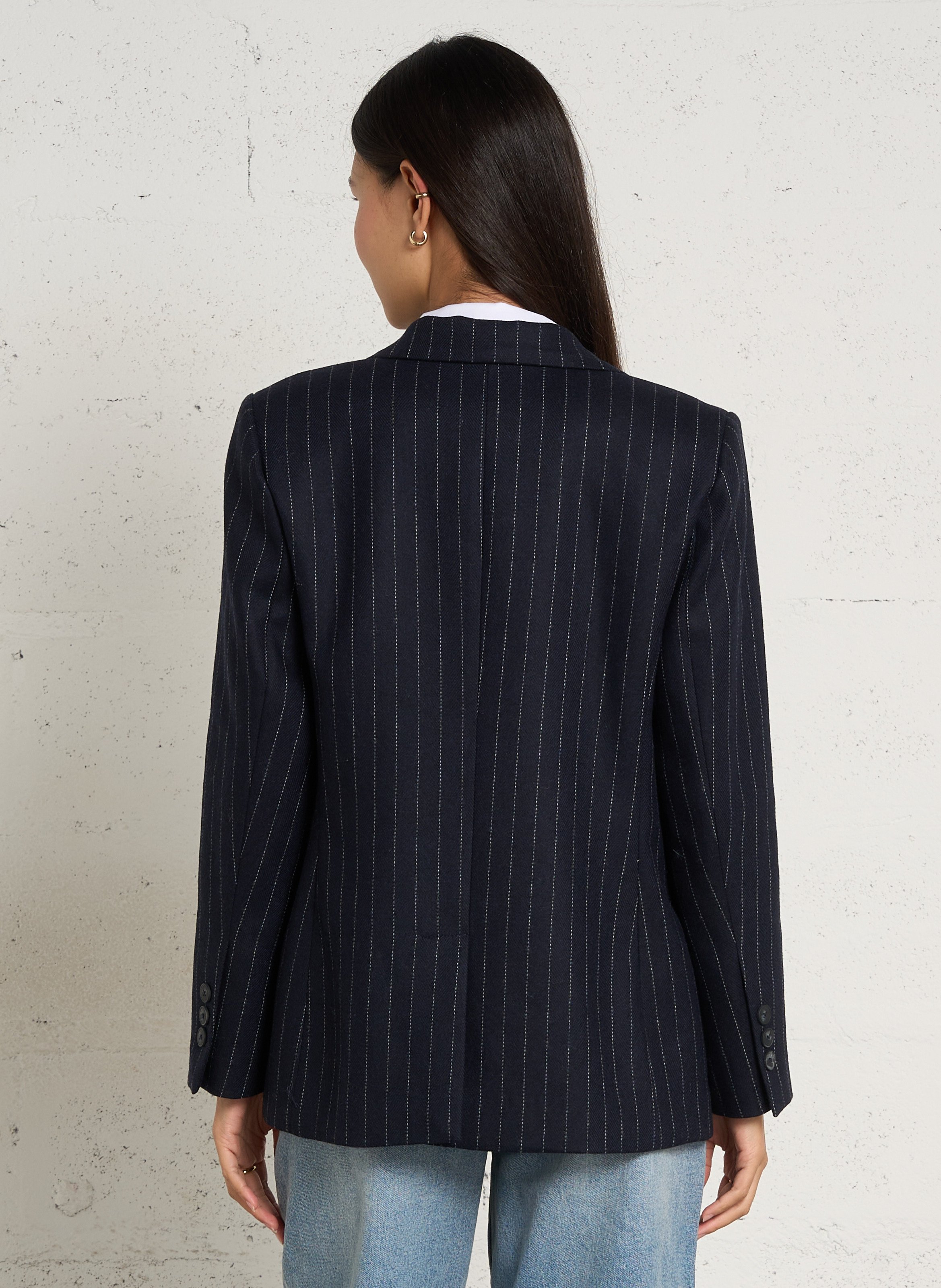 Gerader Blazer mit Streifen aus Wollmischung MAISON HOTEL Blau