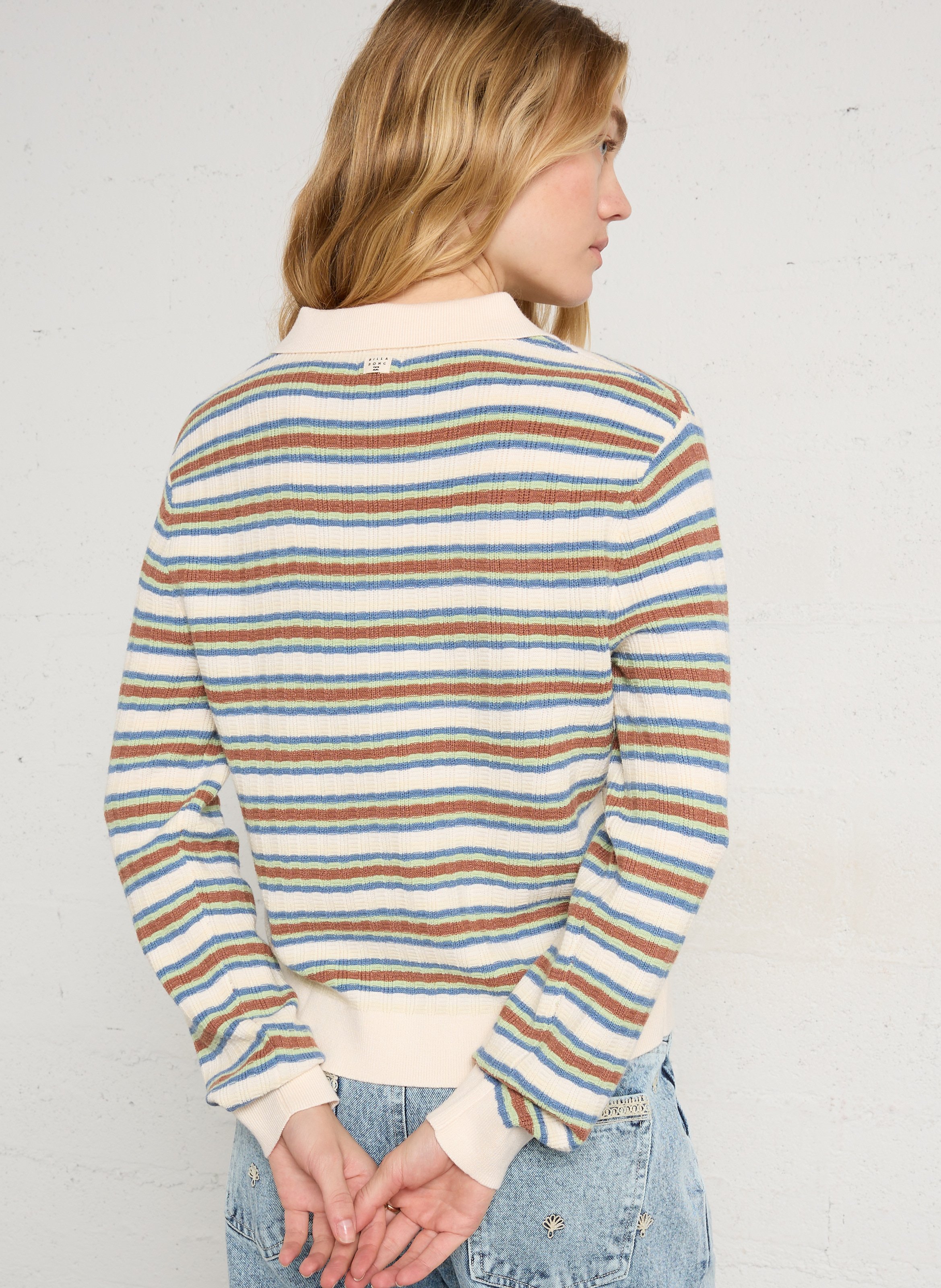 Pull col polo en maille à rayures BILLABONG Beige