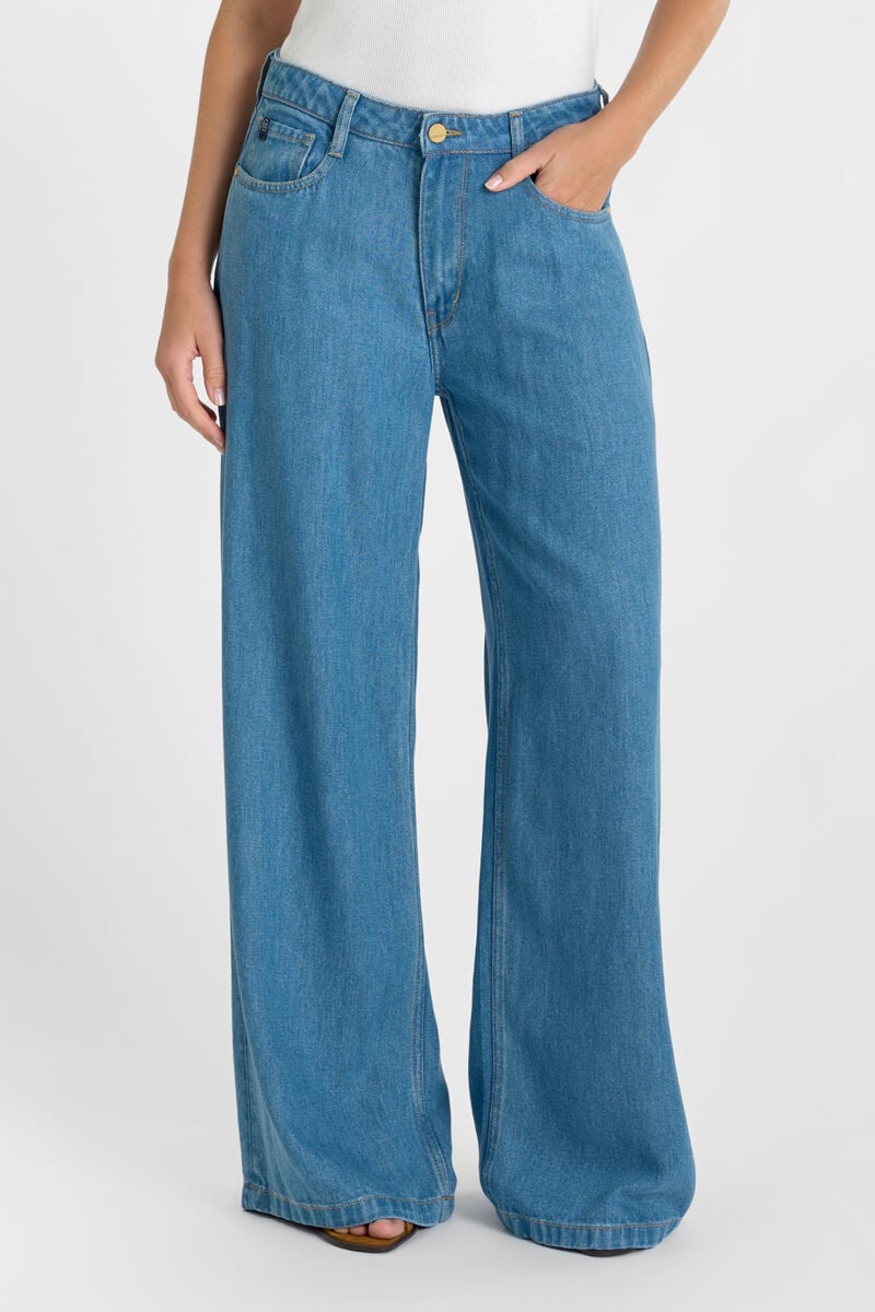 High-waisted loose-fit zip jeans LE TEMPS DES CERISES Blue