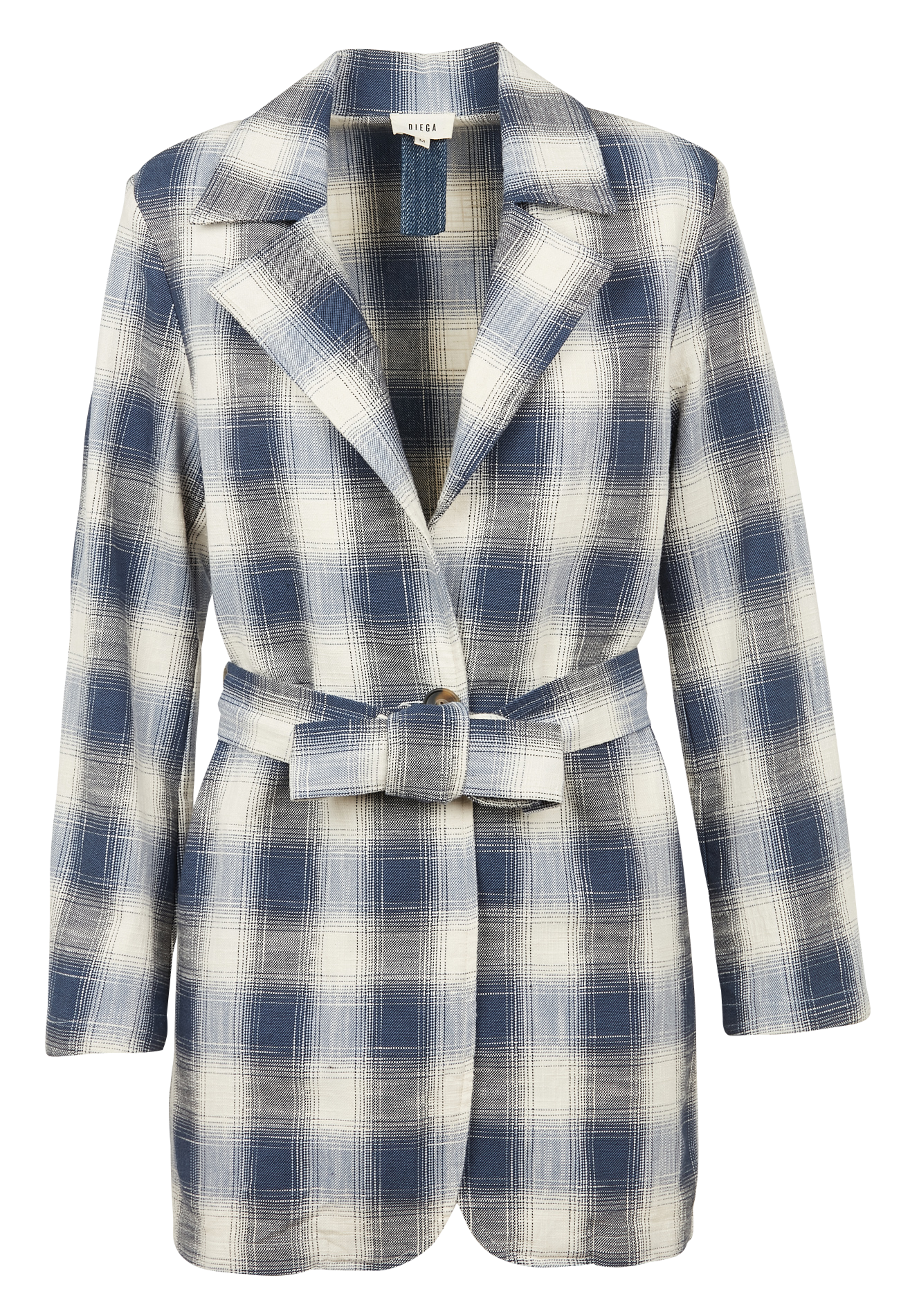 Veste tailleur longue à carreaux en coton mélangé  DIEGA Bleu