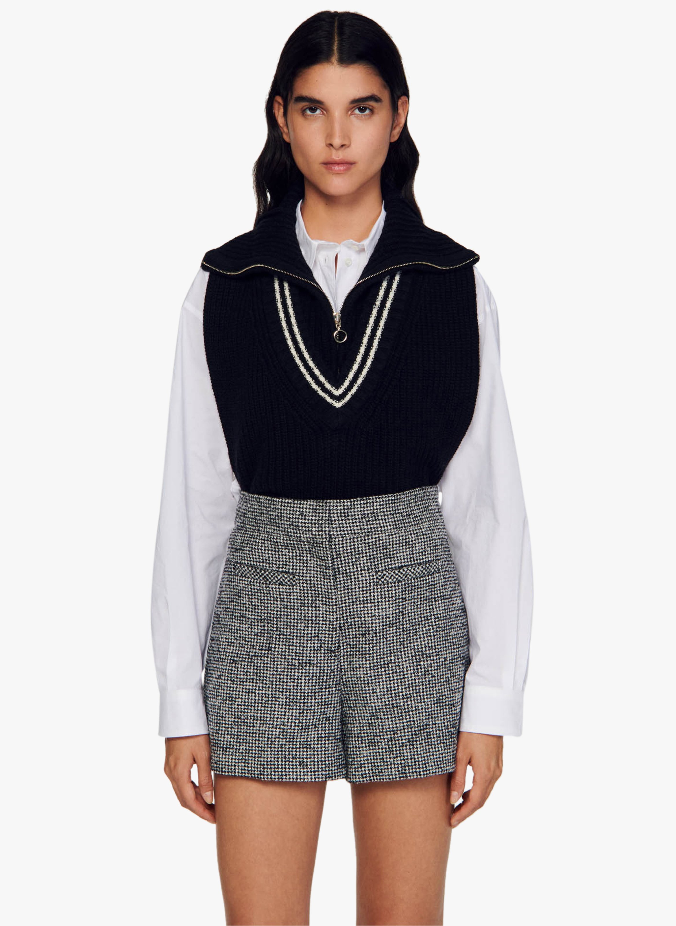 High-waisted straight wool-blend shorts MulticoloredSANDRO